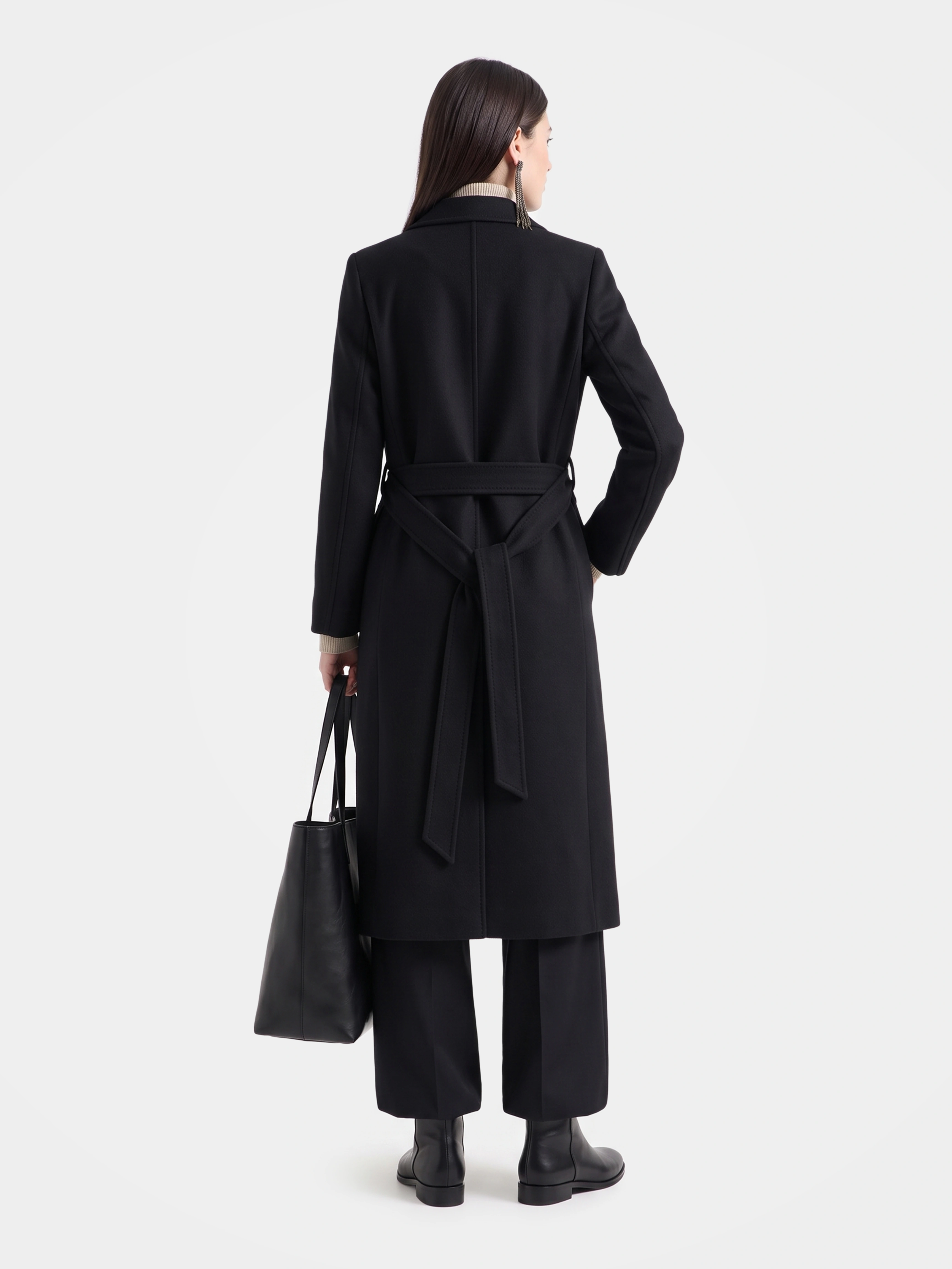 100% Cashmere Notched Lapel Double-Breasted Long Coat