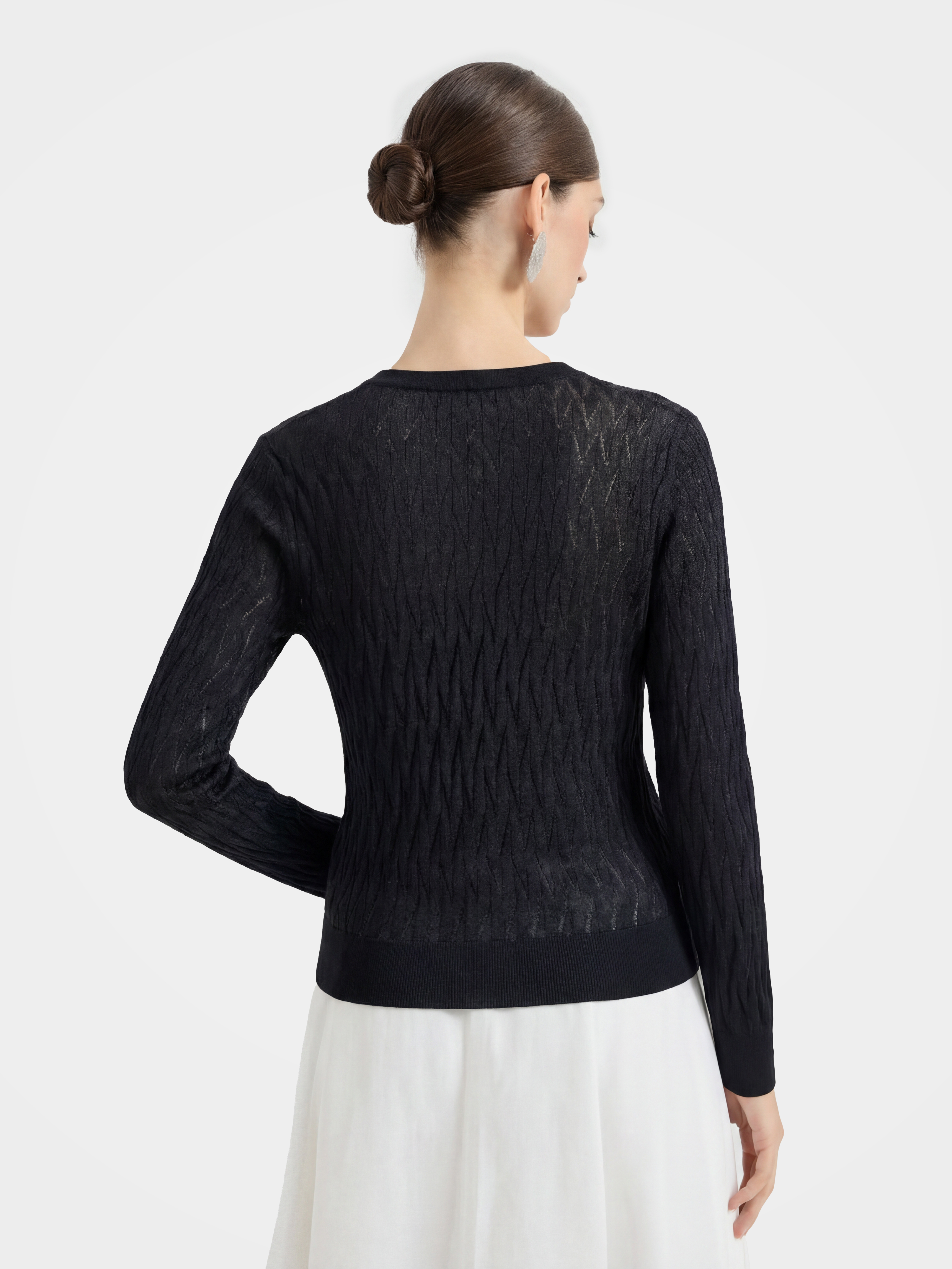 Sheer Tencel Silk Blend Rib Knit Cardigan Top