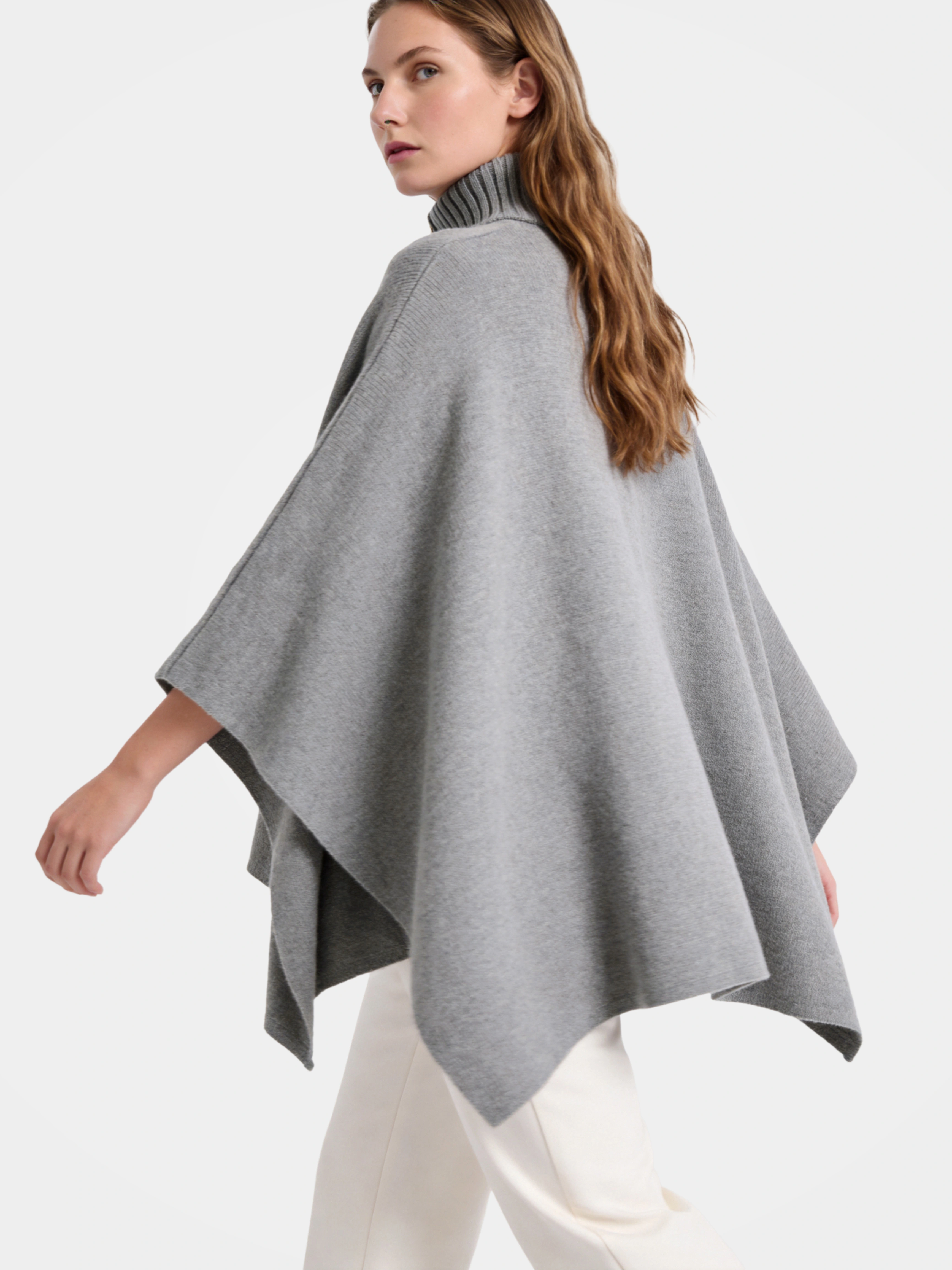 100% Wool Turtleneck Button-Placket Knit Cape