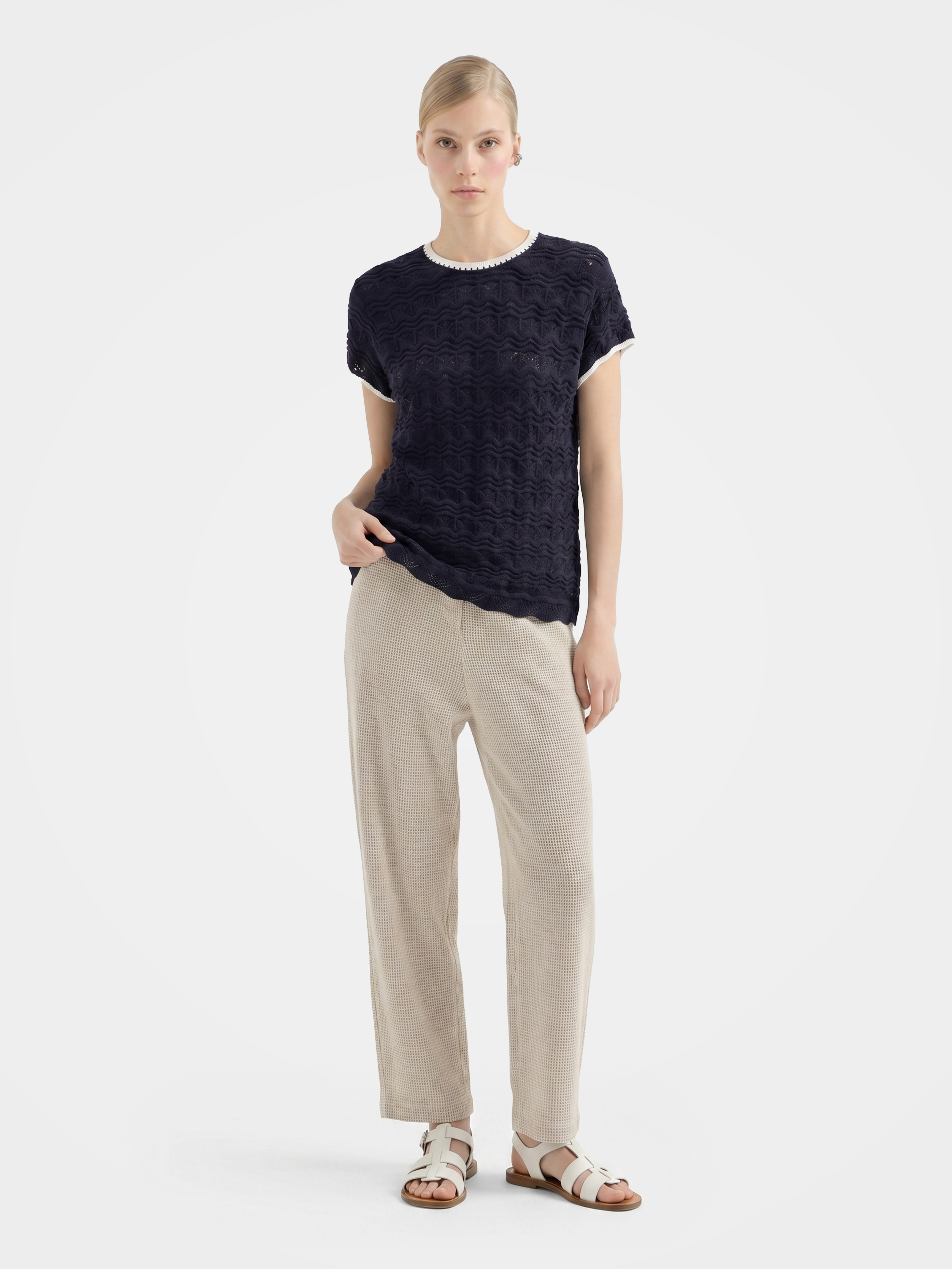 Airy Linen Blend Textured Short Sleeve Summer Top
