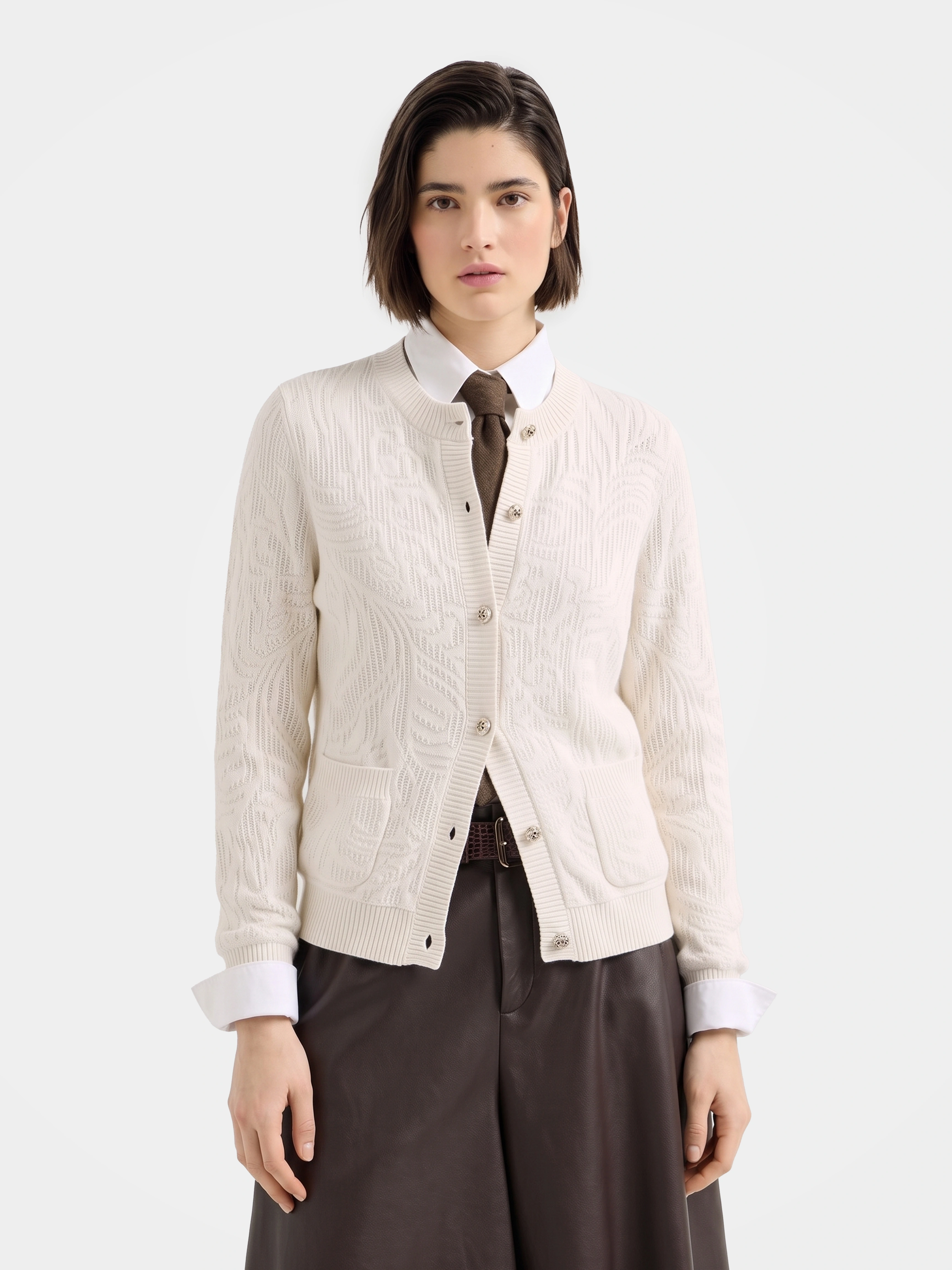 Textured 100% Mongolian Cashmere Knit Cardigan