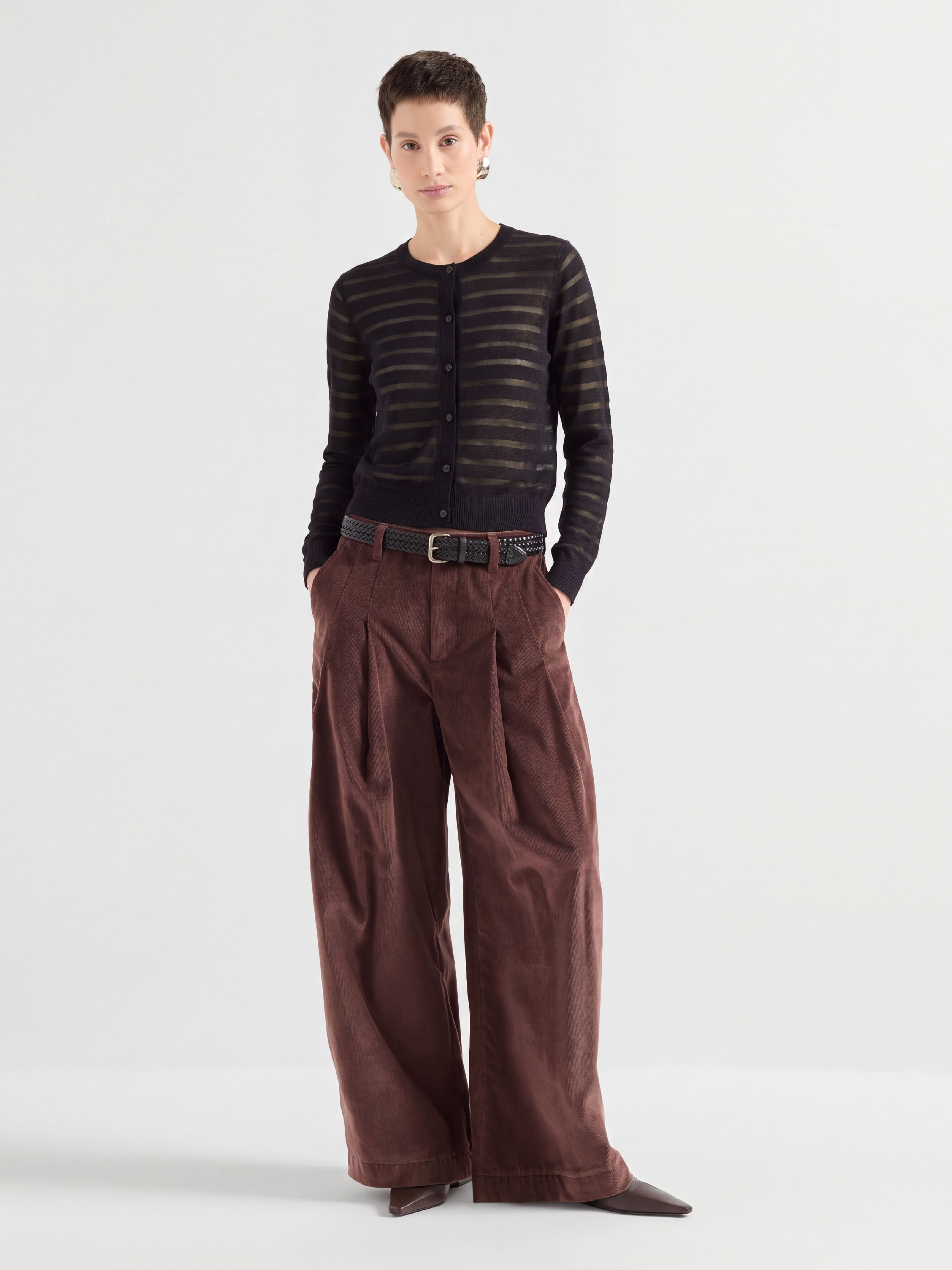 Cooling Sheer Tencel Blend Striped Knit Cardigan
