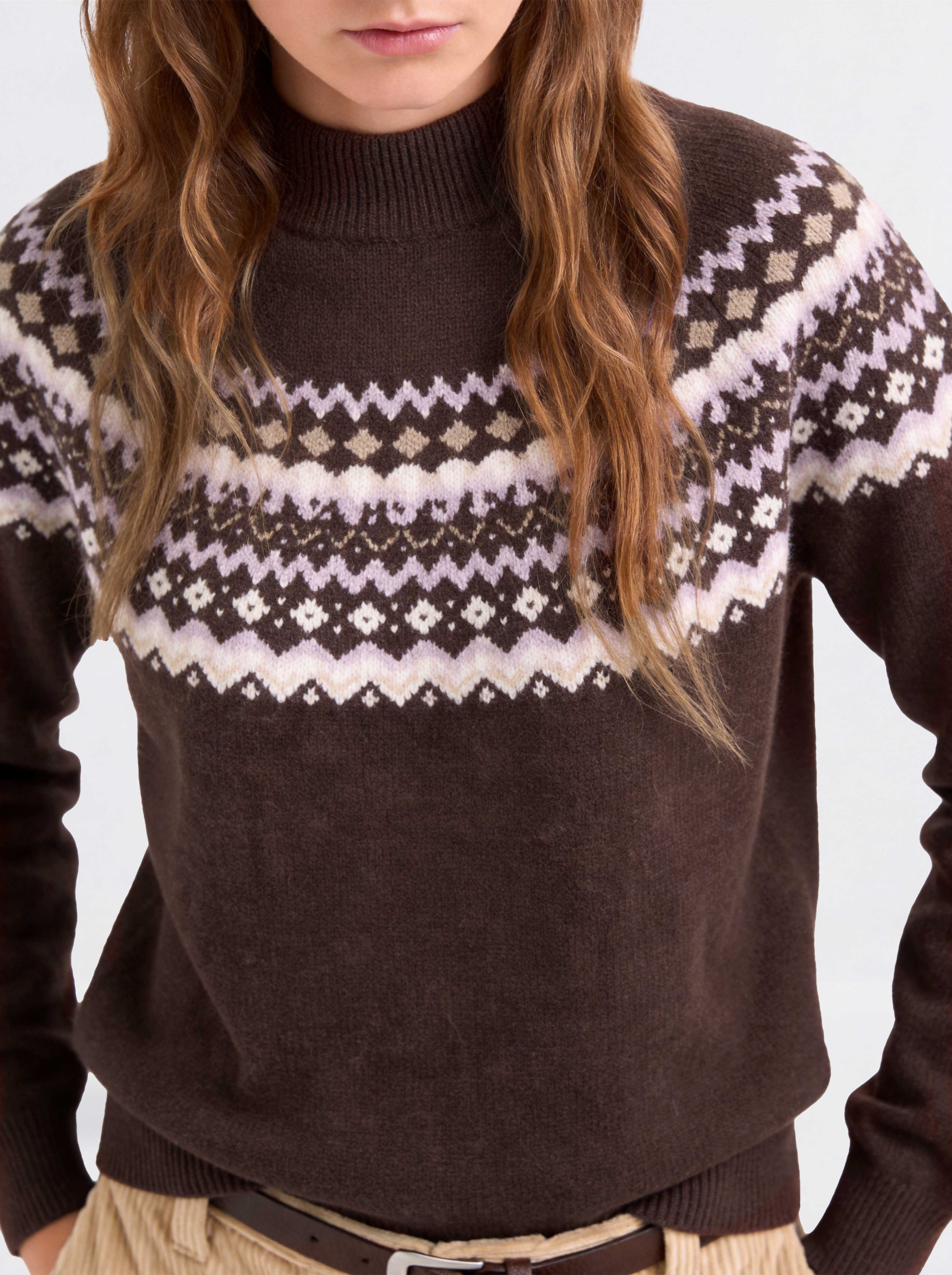 100% Cashmere Mock Neck Sweater Soft Fair Isle Diamond Knit Pullover