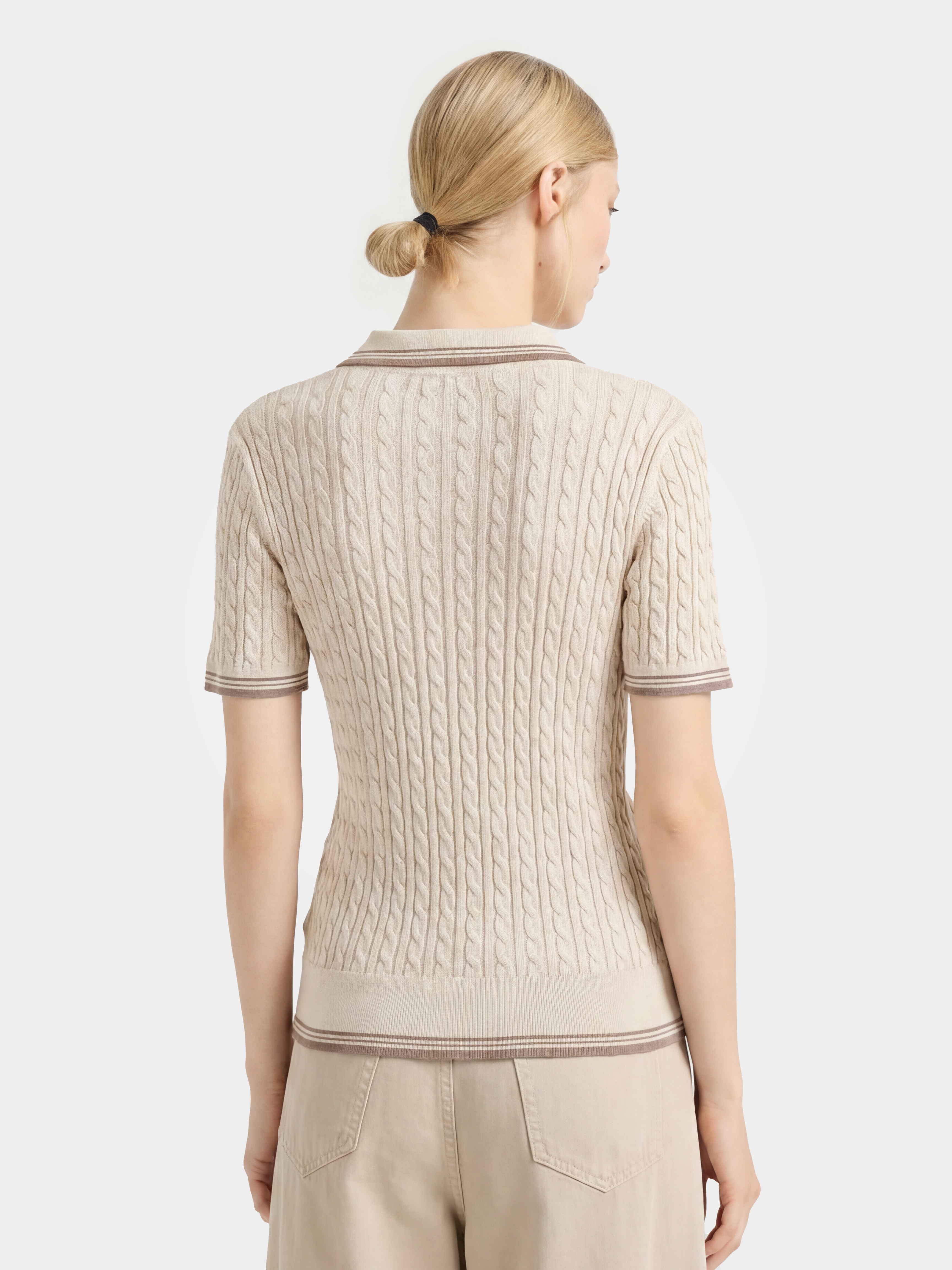 Classic Soft Cotton Cable Knit Polo Knit Top