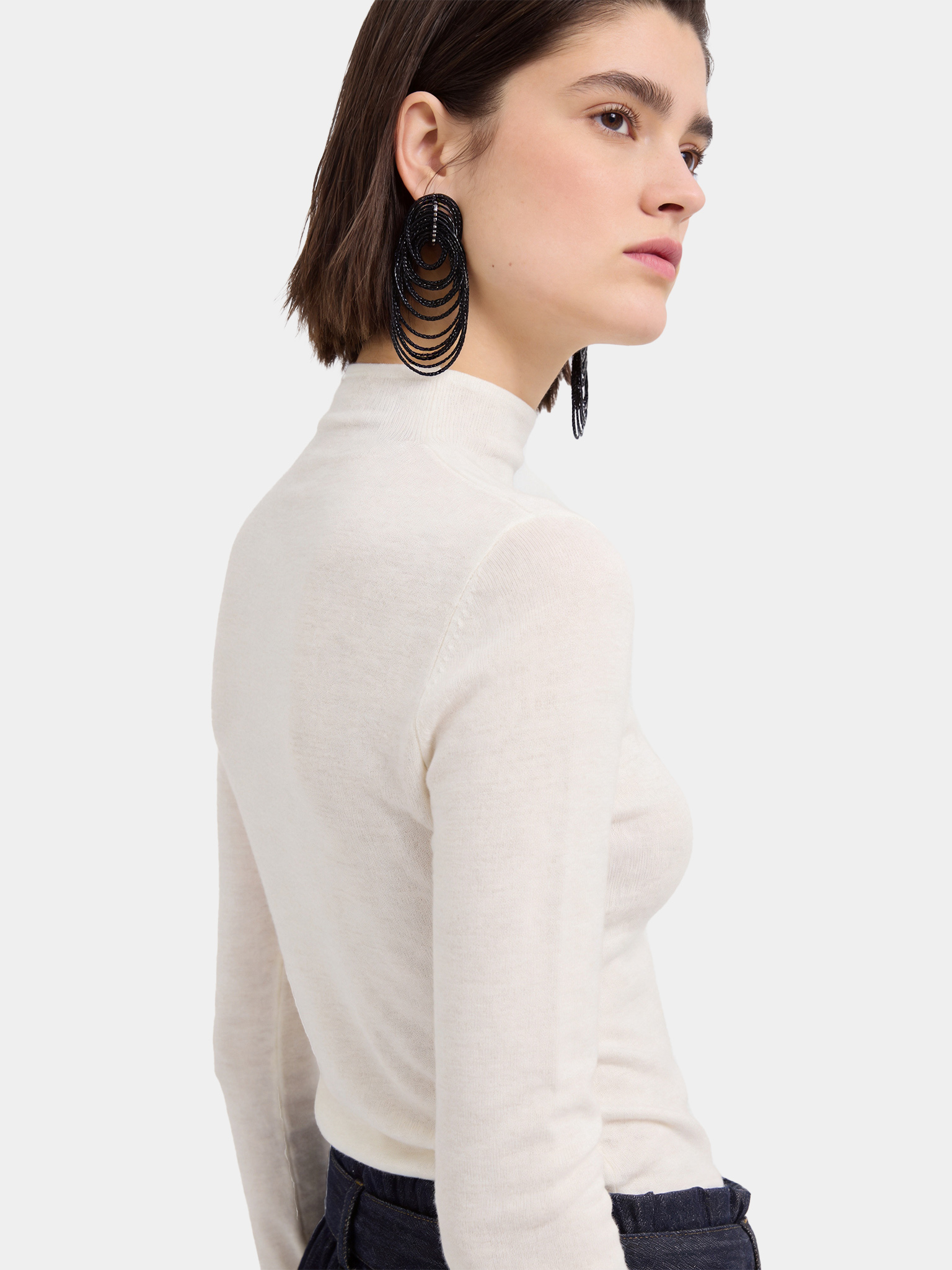 100% Wool Lightweight Mock Neck Slim Fit Long Sleeve Knit Top