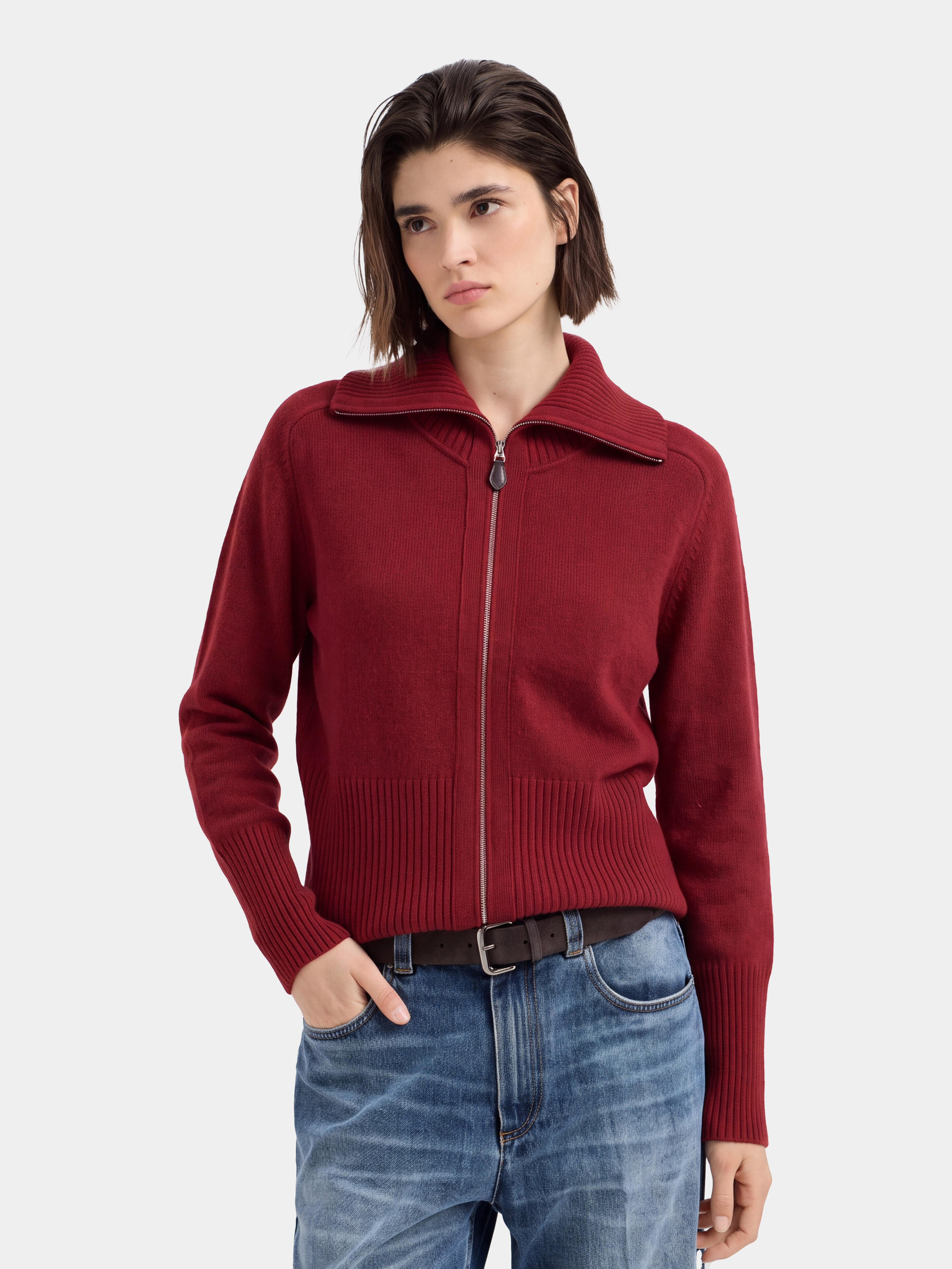 100% Cashmere Two-Way Zip Ribbed Knit Cardigan