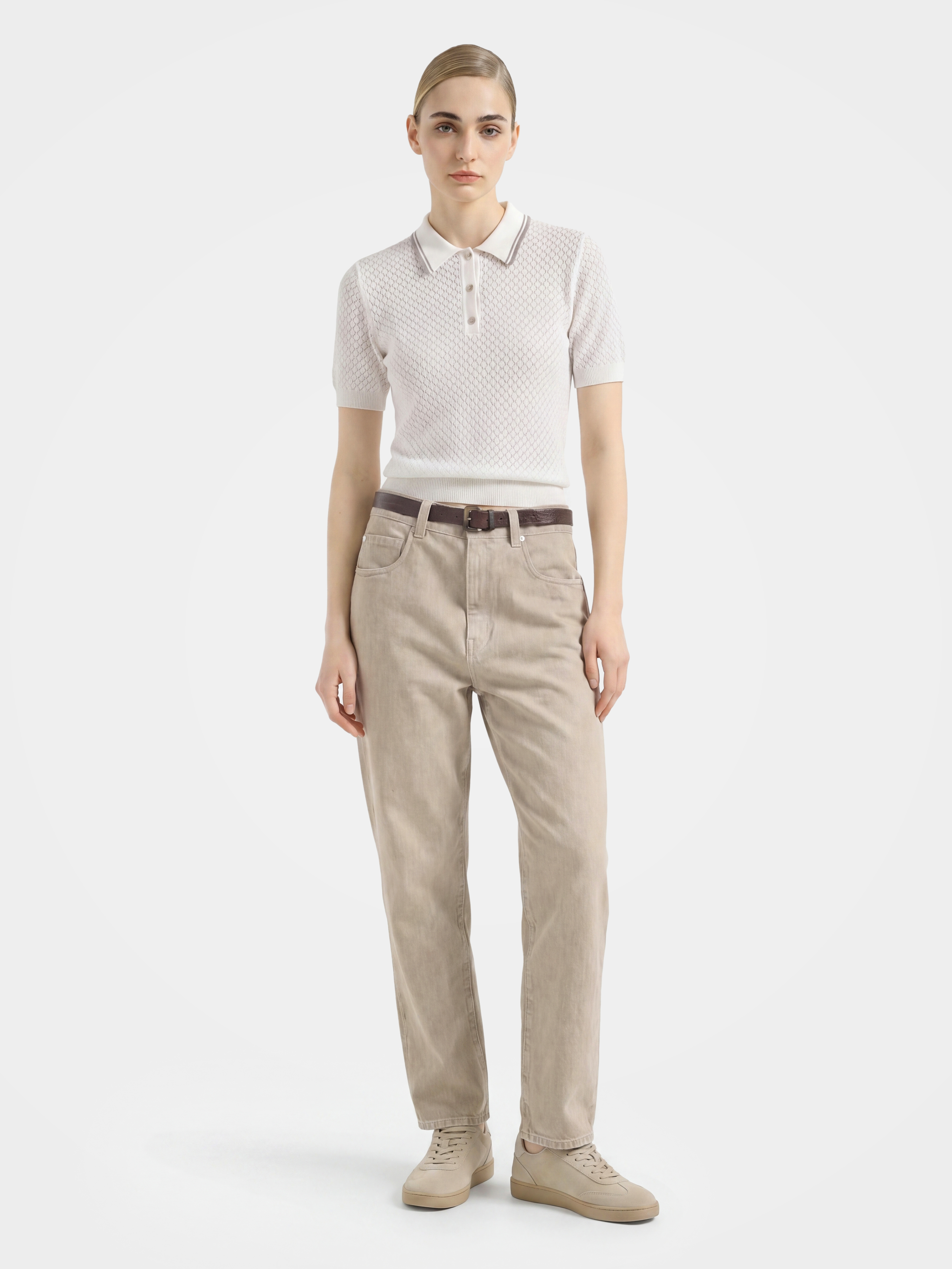 Lightweight Honeycomb Knit Polo Pullover
