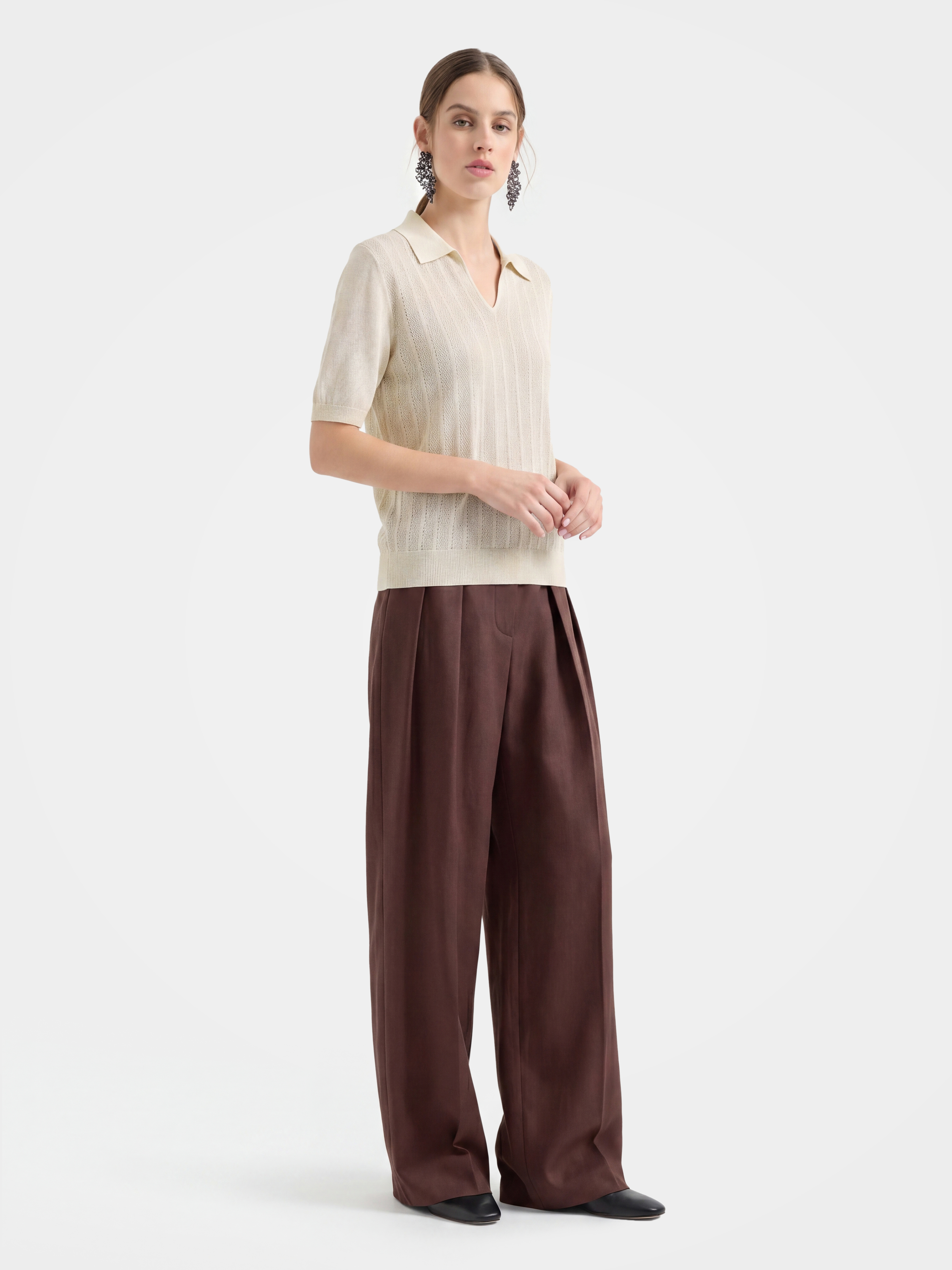 Breathable Cotton Open Knit Polo Knit Top
