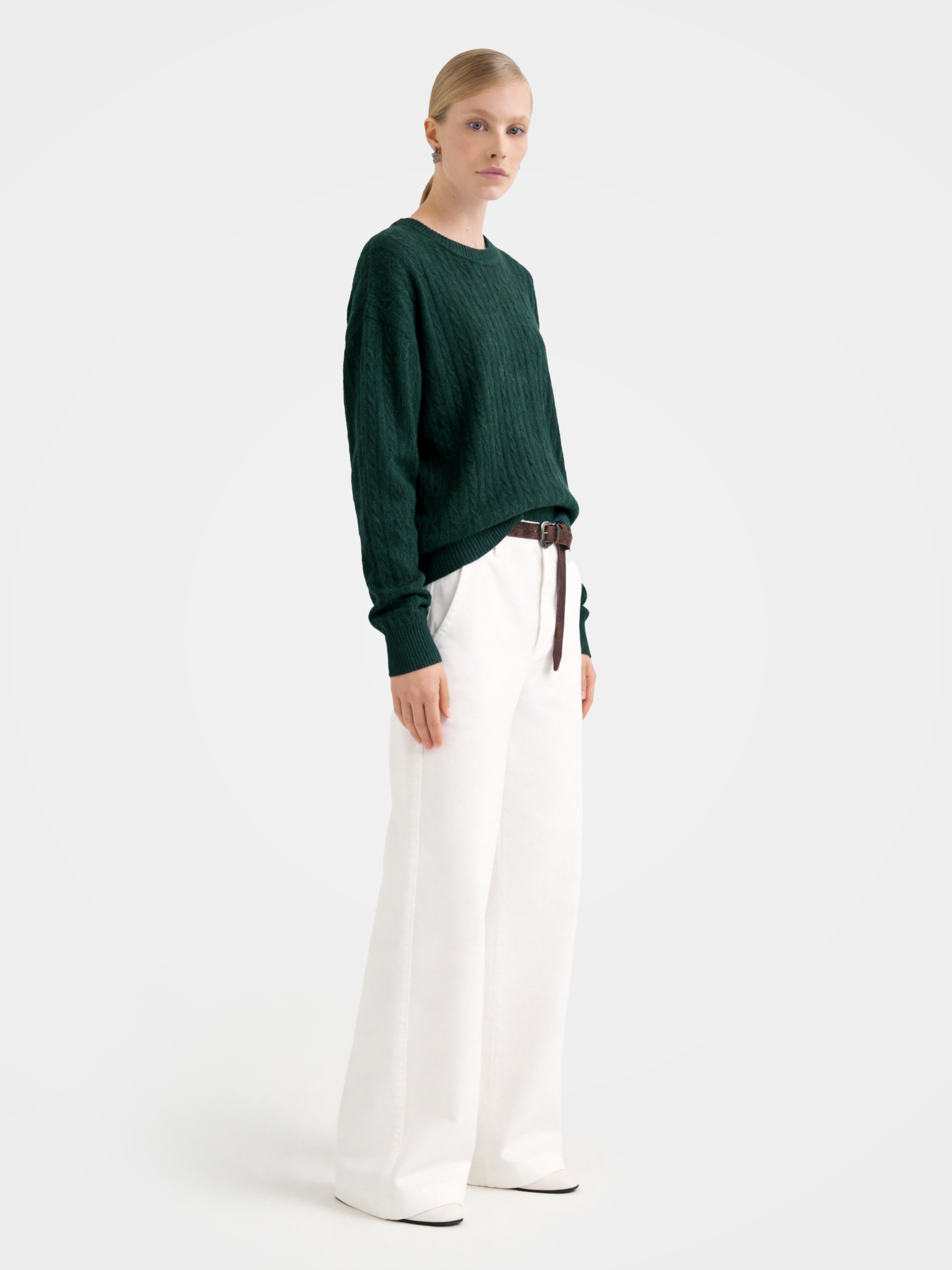 Cable-Knit Wool-Cashmere Creneck Sweater