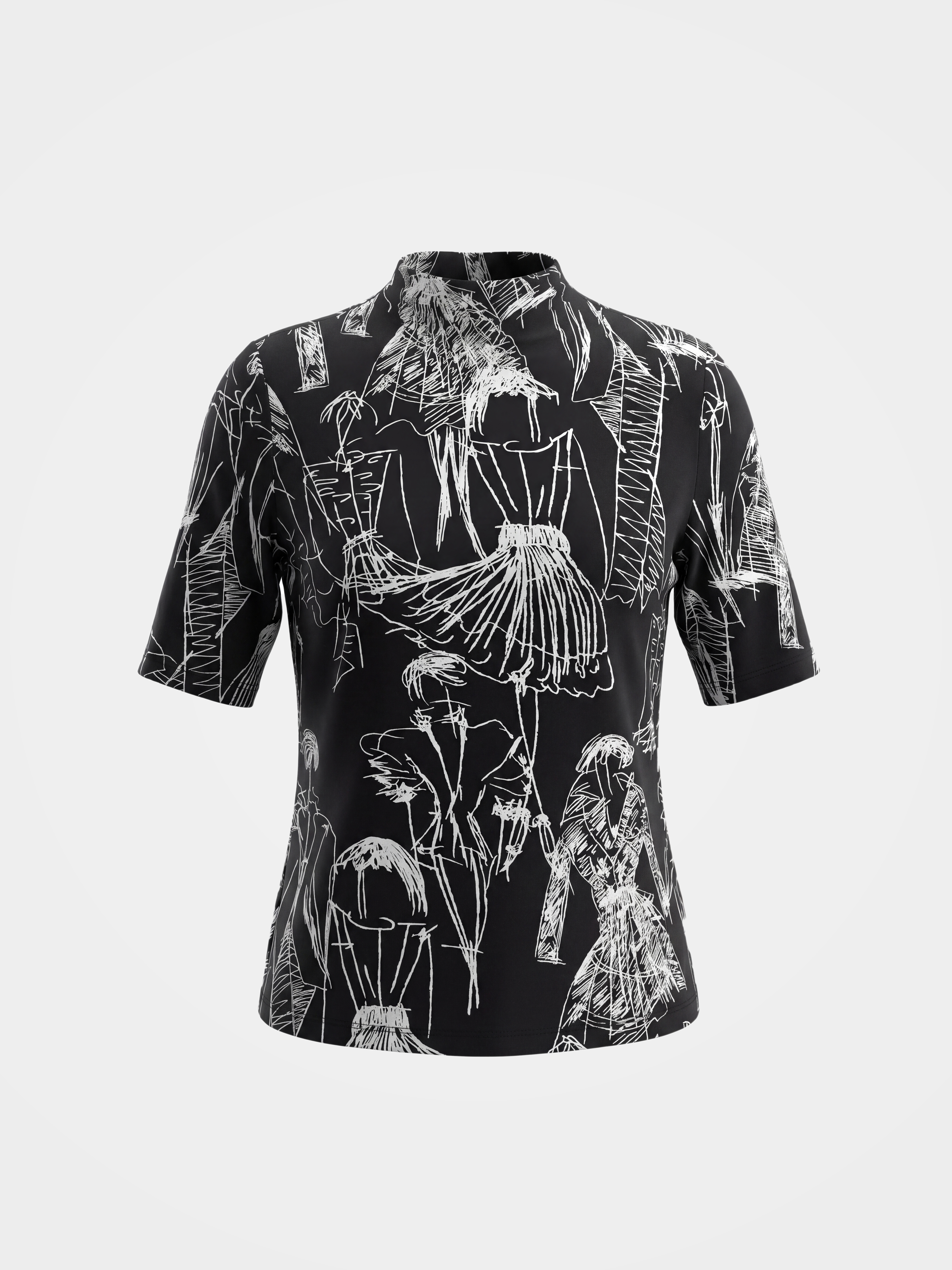 Printed Breathable Silk Mock Neck Short Sleeve Top