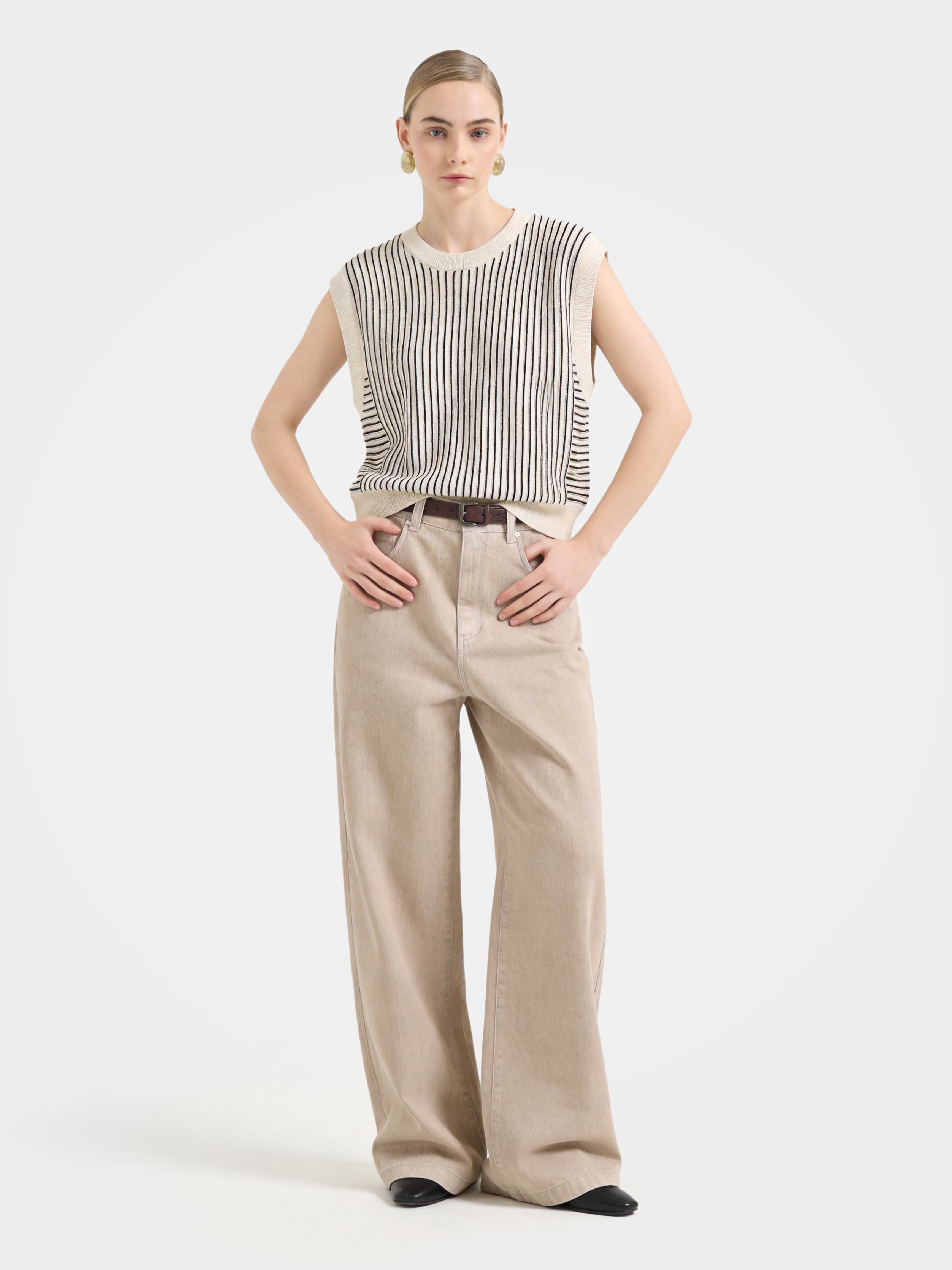 Striped Ribbed Knit Sleeveless Sweater Vest