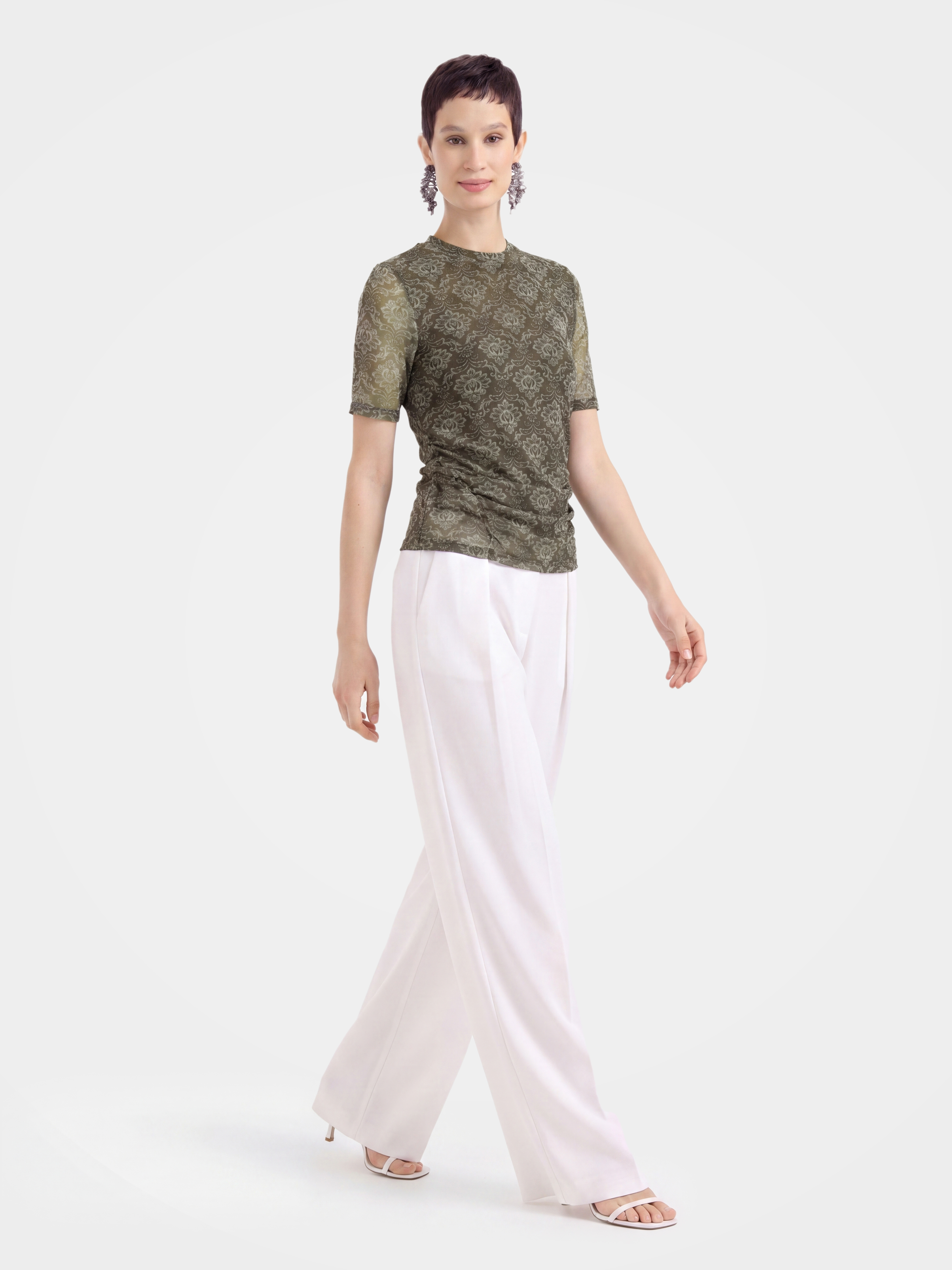 Breathable Vintage Printed Crew Neck 100% Mulberry Silk Top