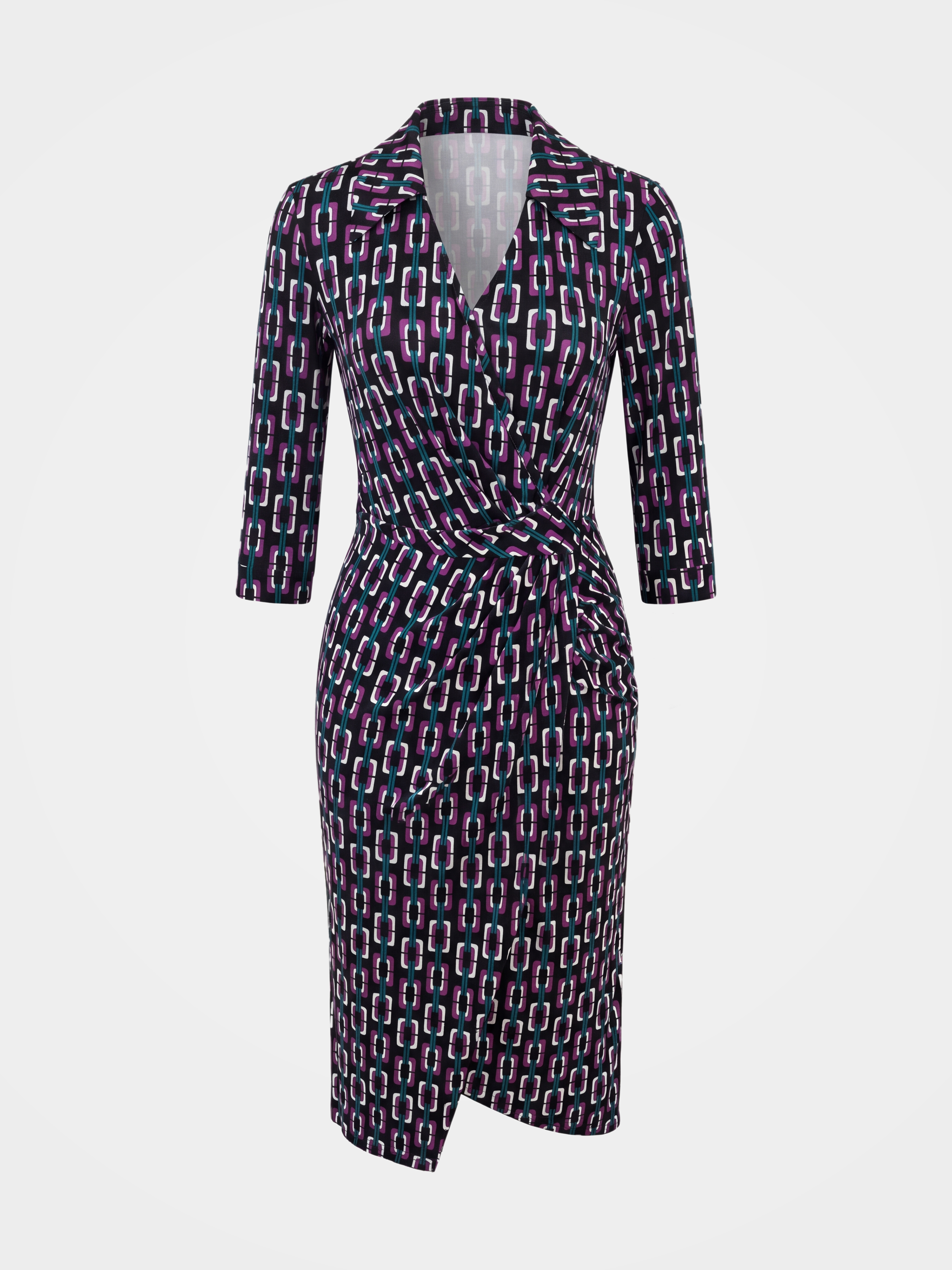 Luxury 100% Mulberry Silk Geometric Wrap Midi Dress