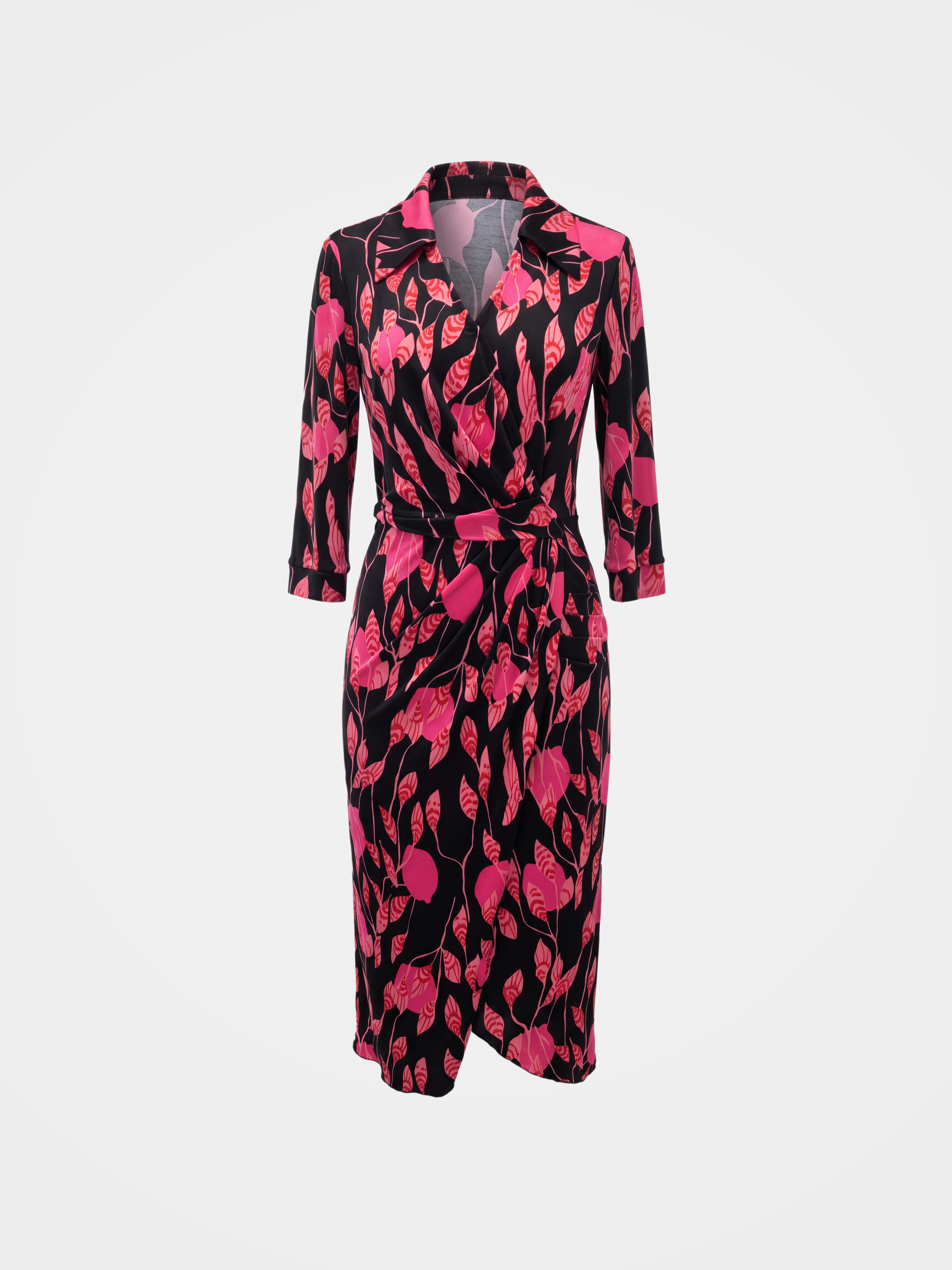 Luxury 100% Mulberry Silk Leaf Wrap Midi Dress