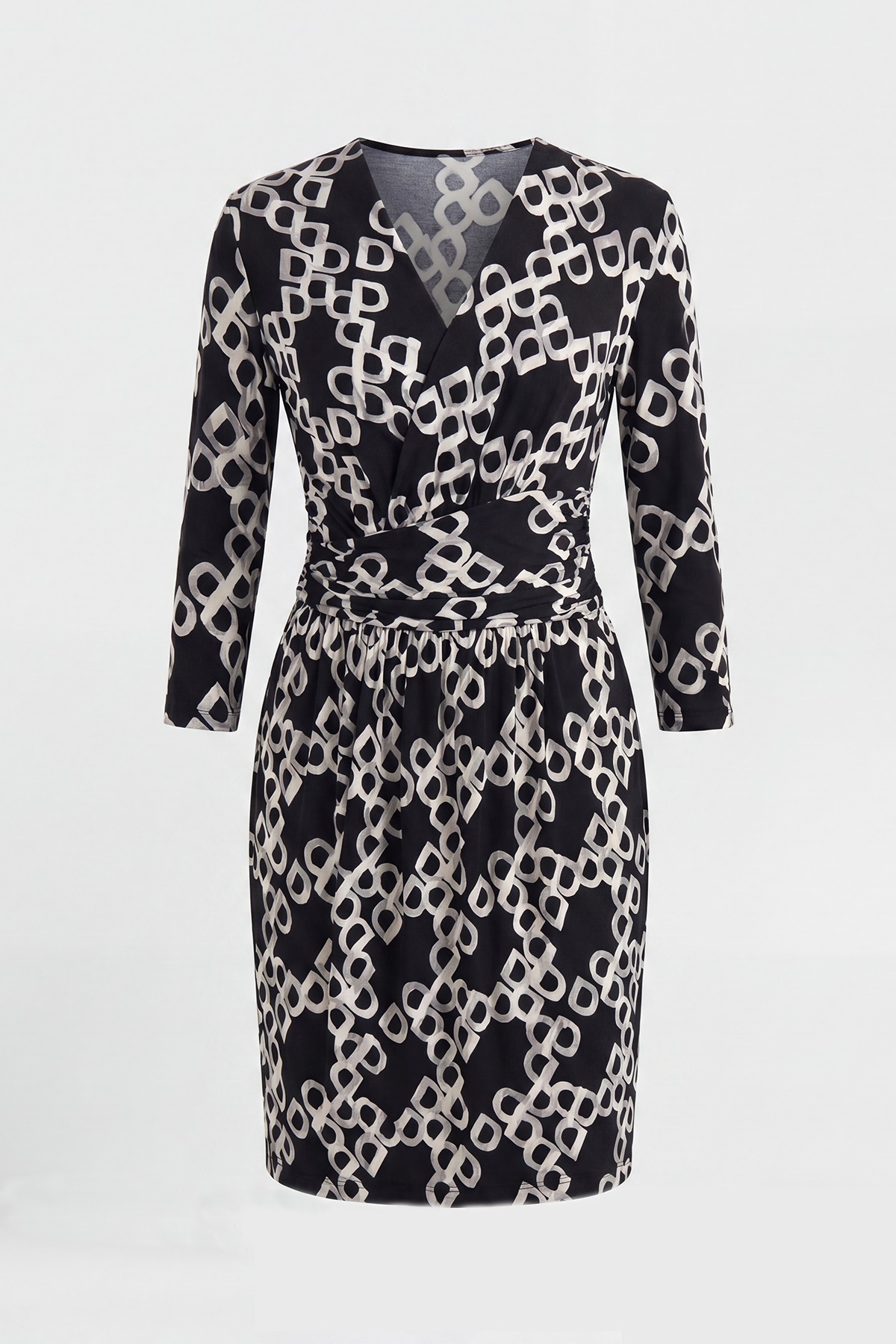 Black Silk V Neck Print Mini Dress