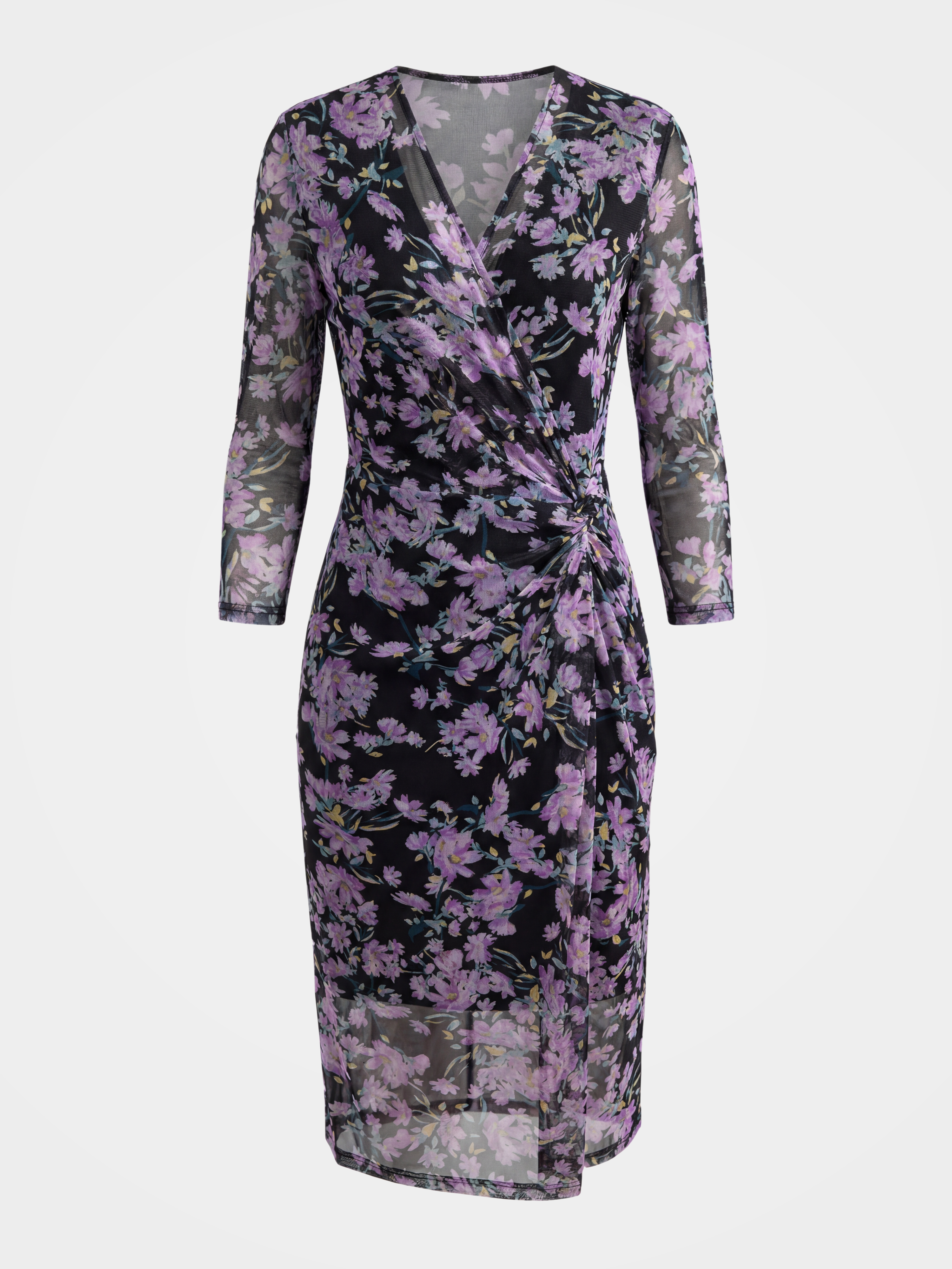 Lightweight 100% Mulberry Silk Floral Wrap Midi Dress