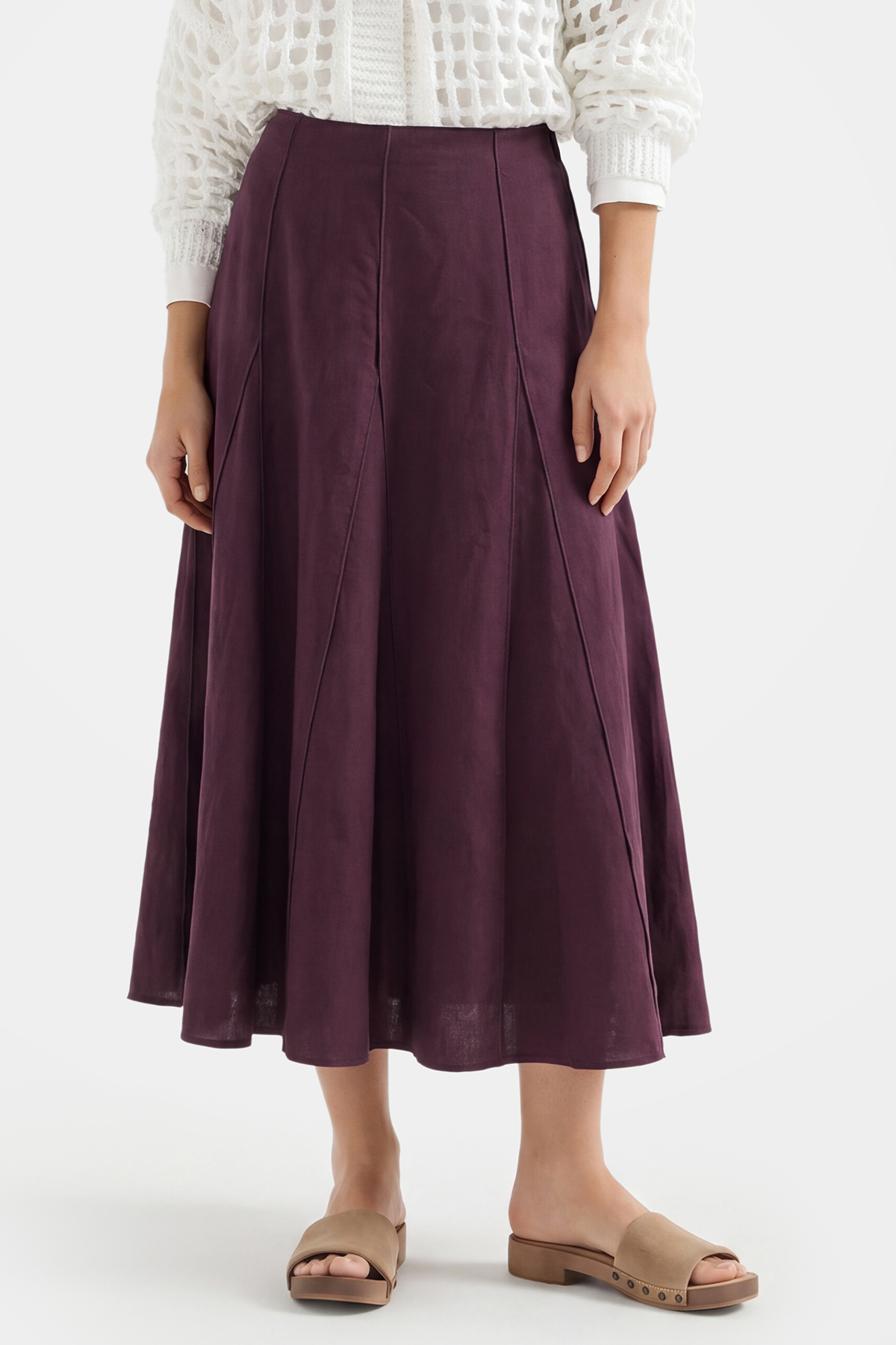 Purple Linen Classic Midi Skirt
