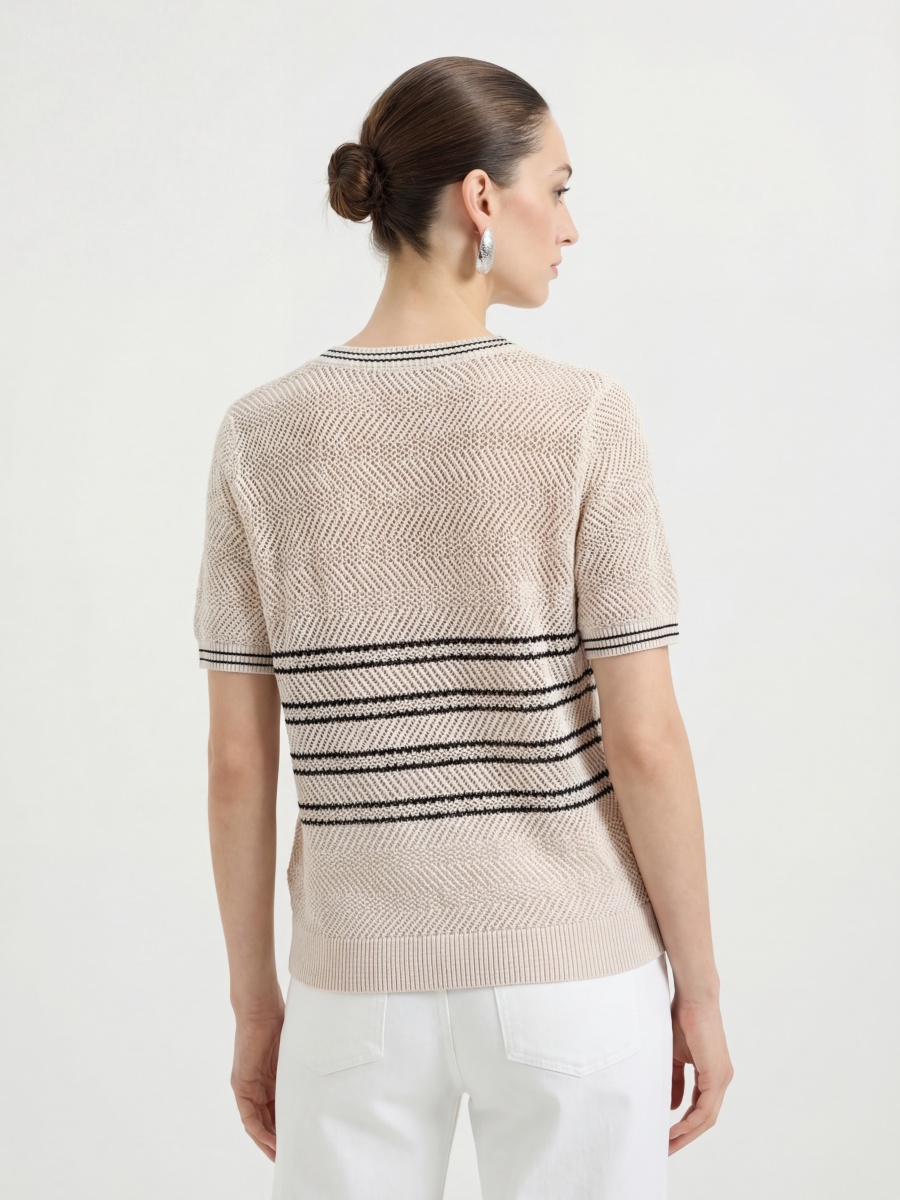 Cotton Short Sleeve Colorblock Openwork Knit Top