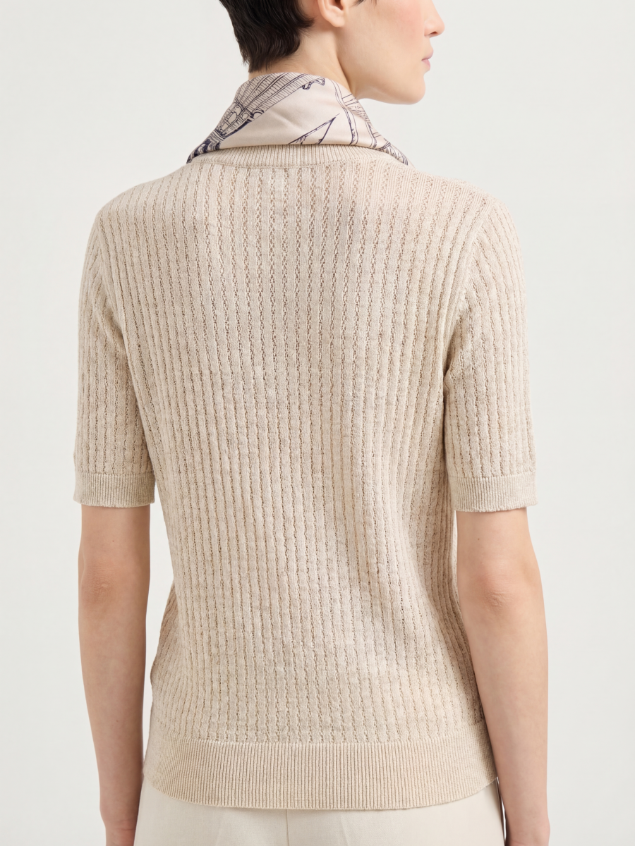 100% Cotton Short Sleeve Silk Scarf Knit Top