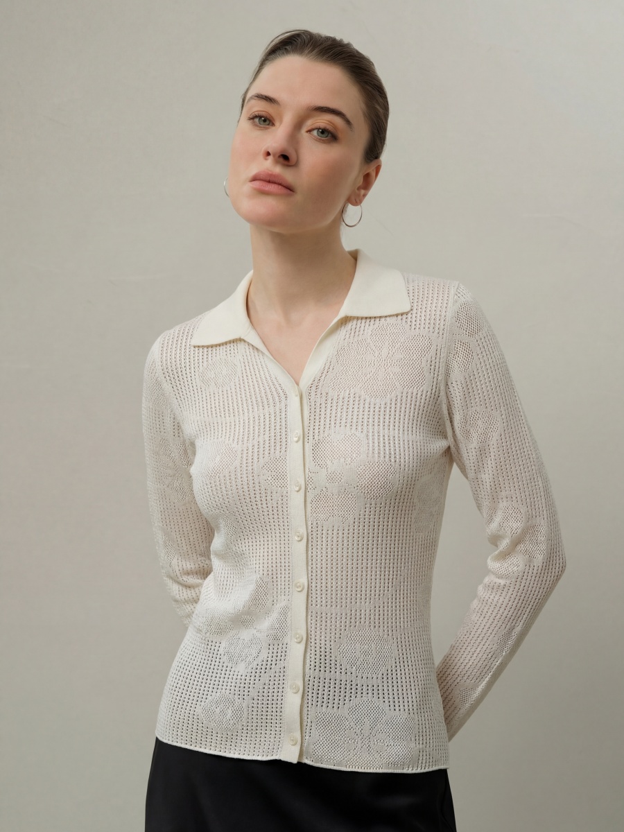 Cashmere Long Sleeve Jacquard Knit Cardigan – Luxurious Soft Cashmere Sweater