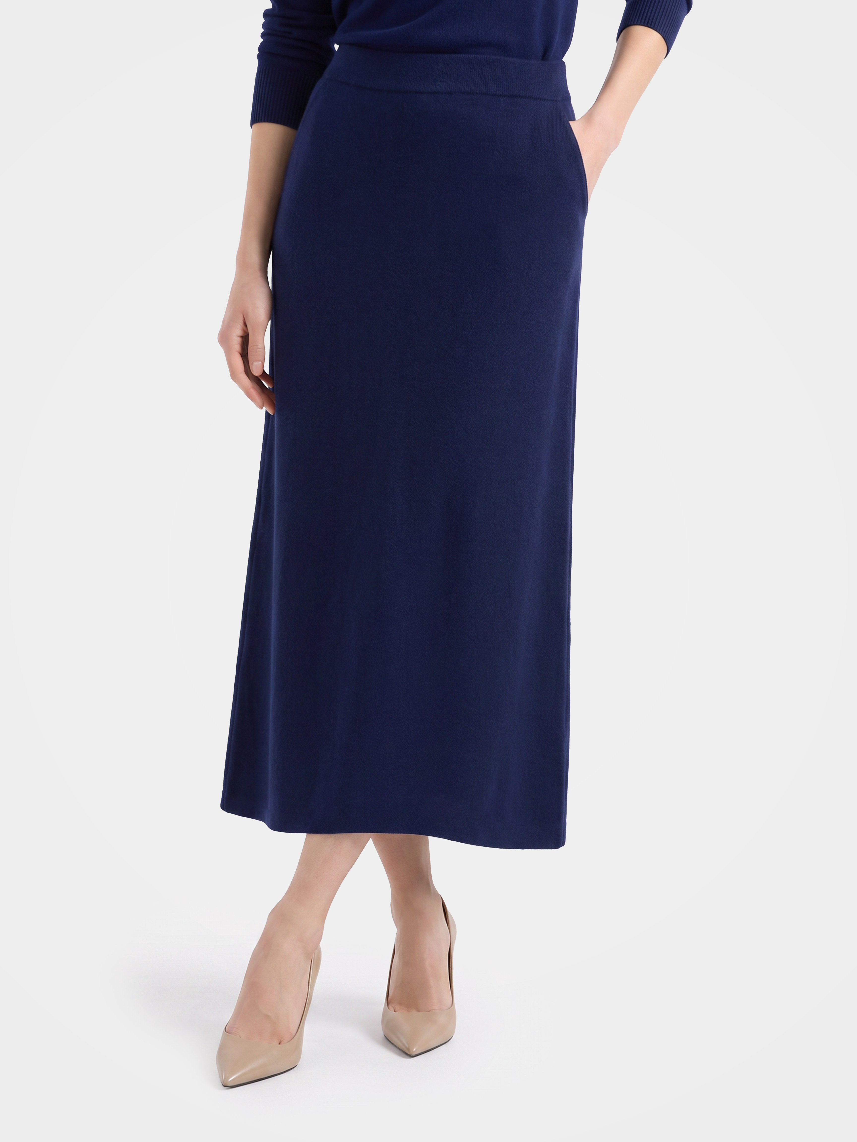 100% Mongolian Cashmere High-Waisted A-Line Midi Skirt
