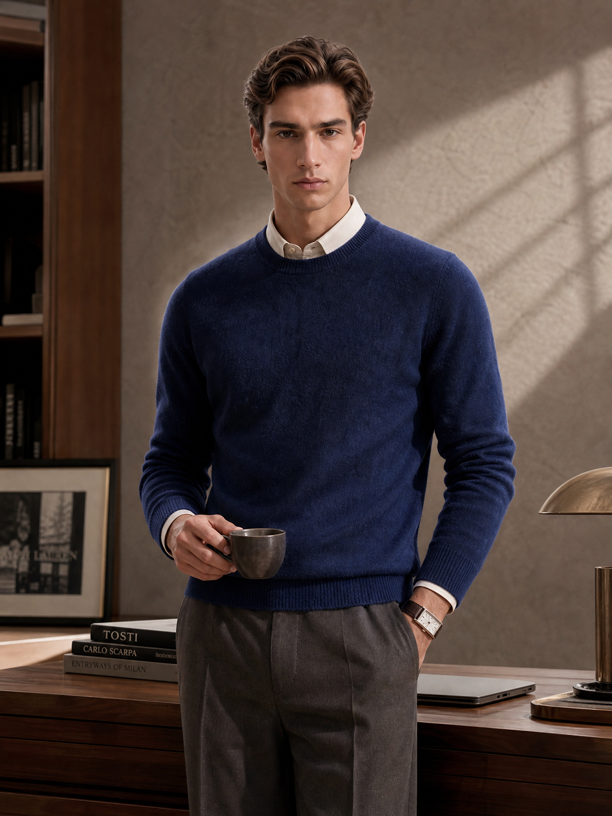 Men's 100% Cashmere Solid Crew Neck Sweater with Timeless Style