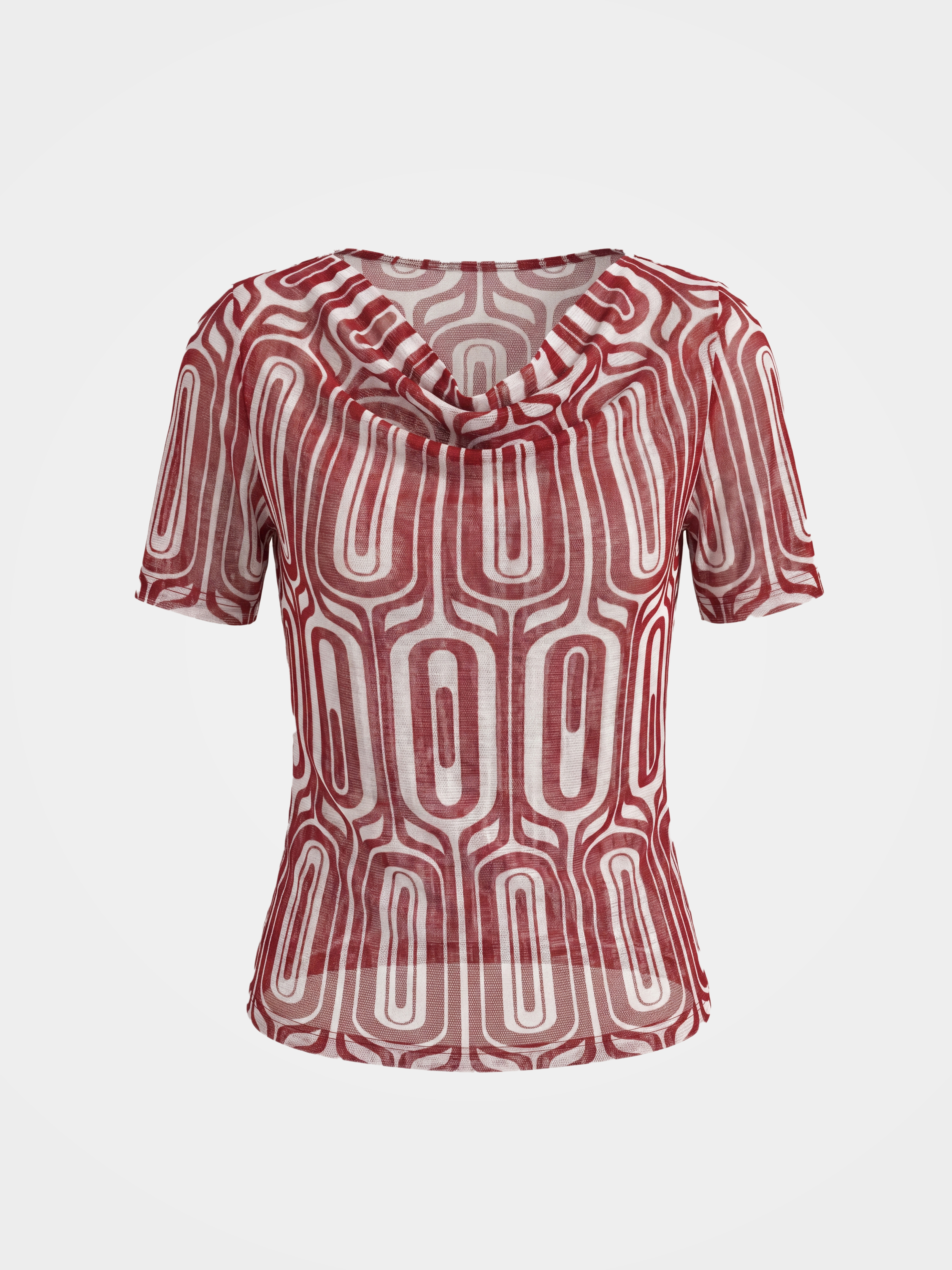 Printed Breathable Silk Cowl Neck Short Sleeve Top