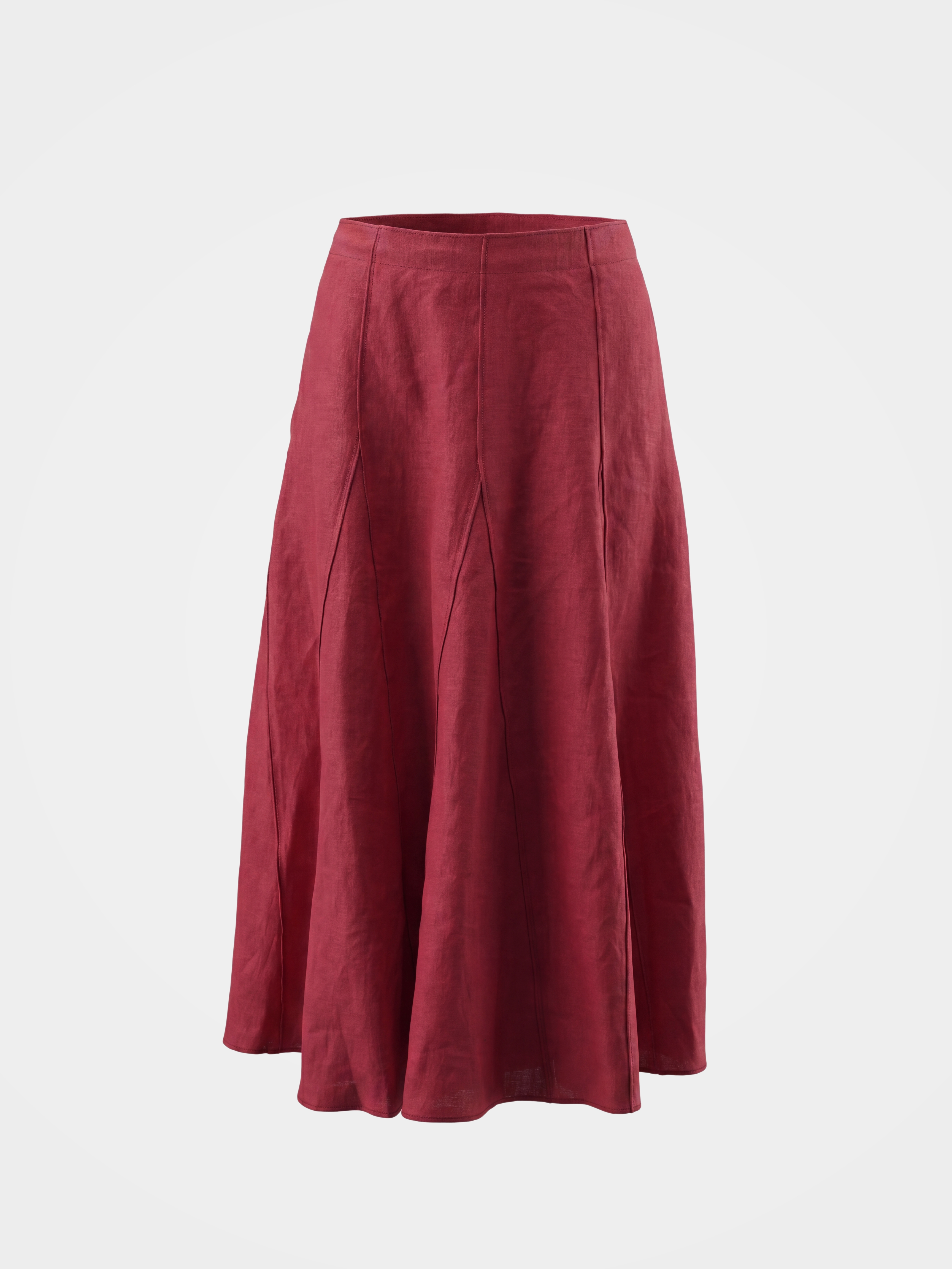 Red Linen Classic Midi Skirt