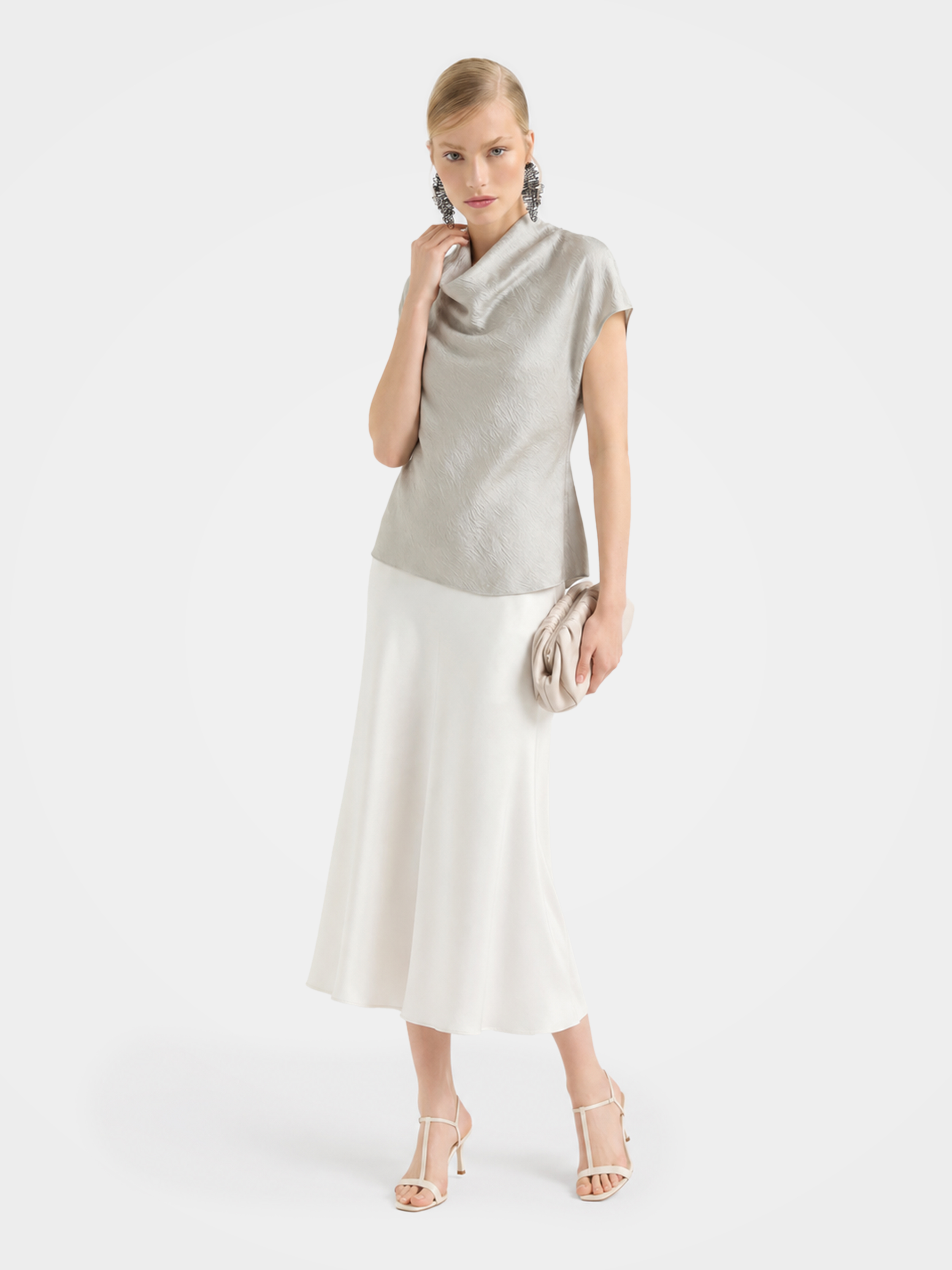 100% Mulberry Silk Cowl Neck Short Sleeve Top