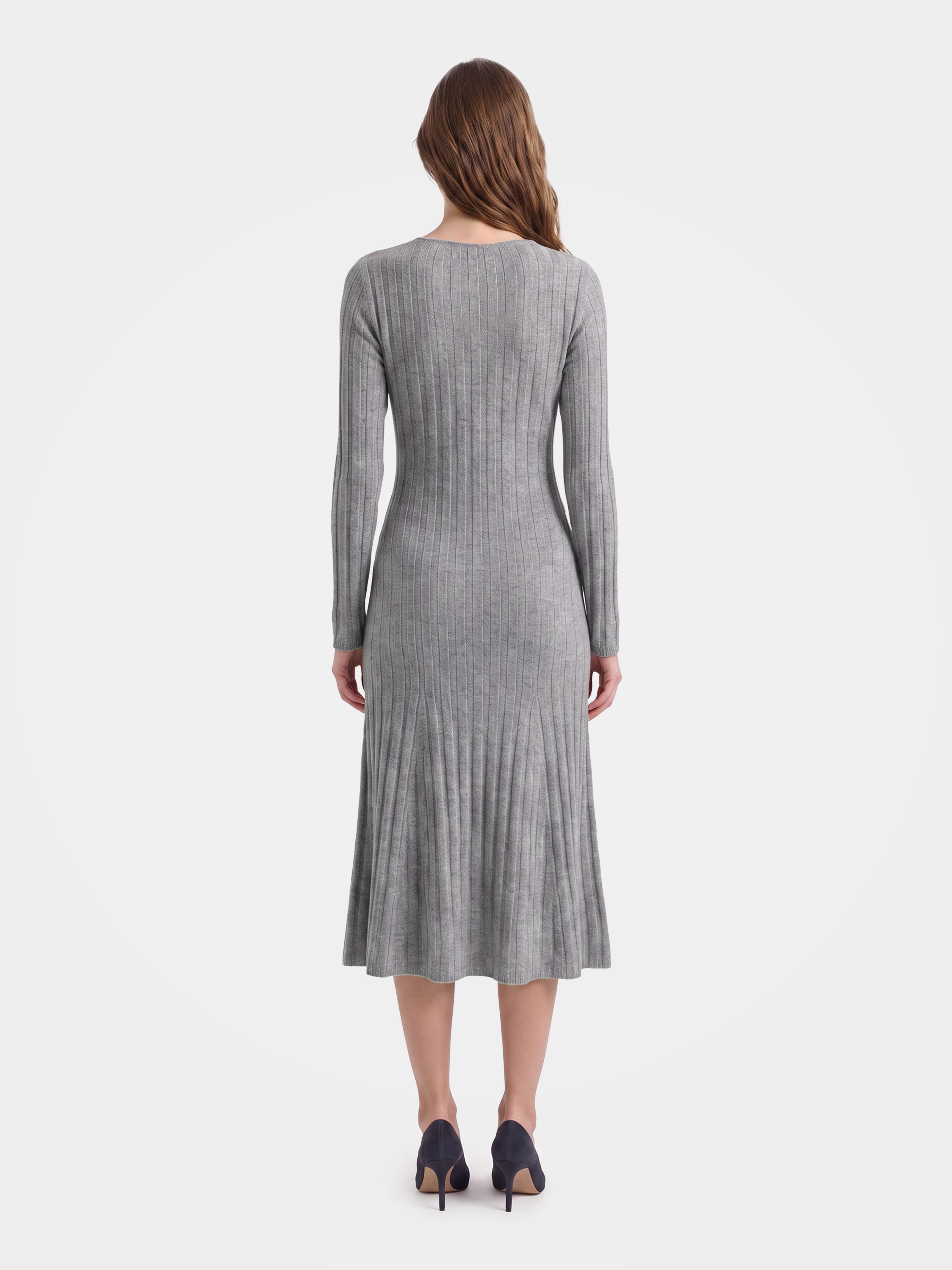 100% Mongolian Cashmere Rib Knit Midi Sweater Dress