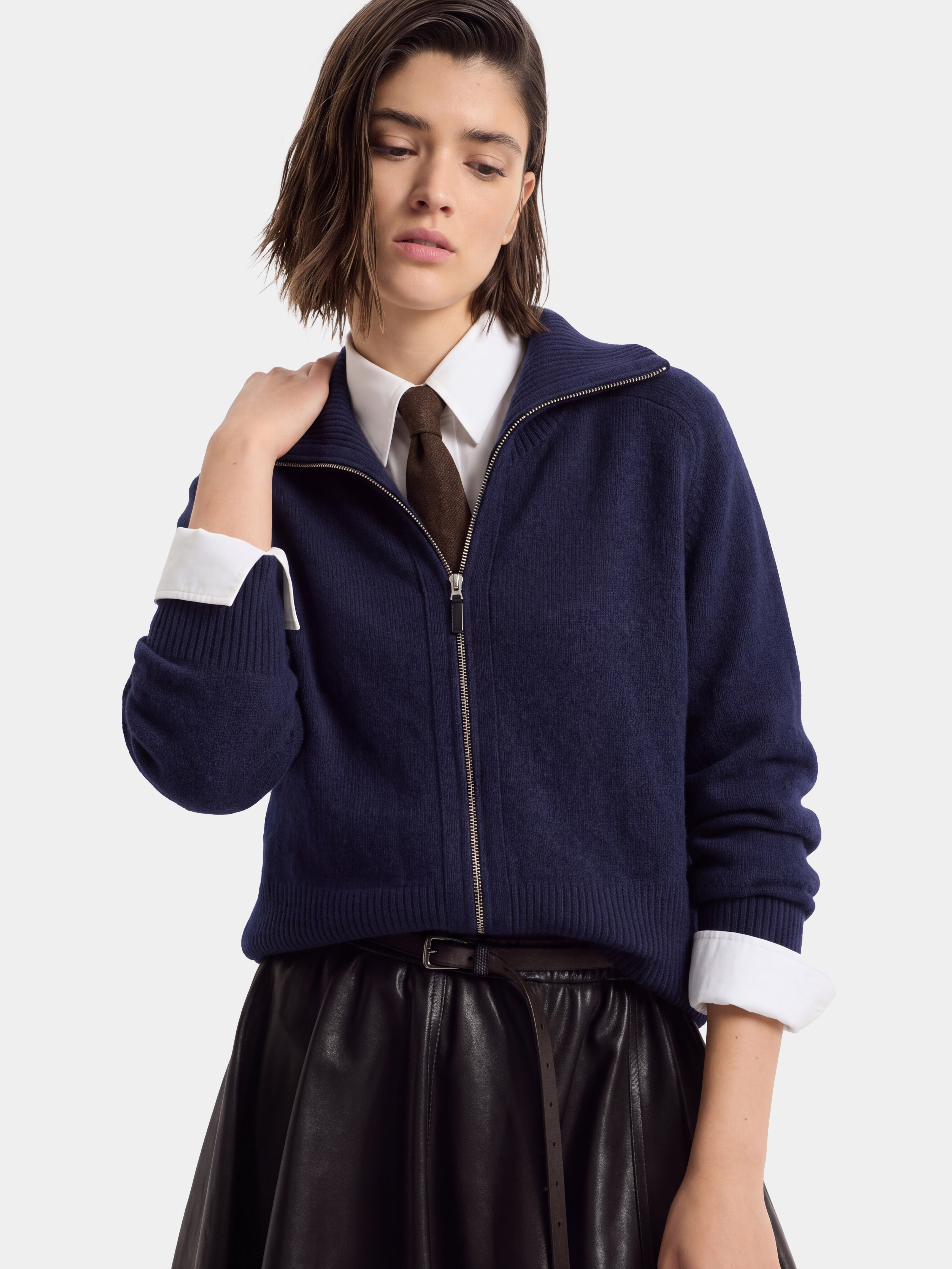 100% Cashmere Two-Way Zip Ribbed Knit Cardigan