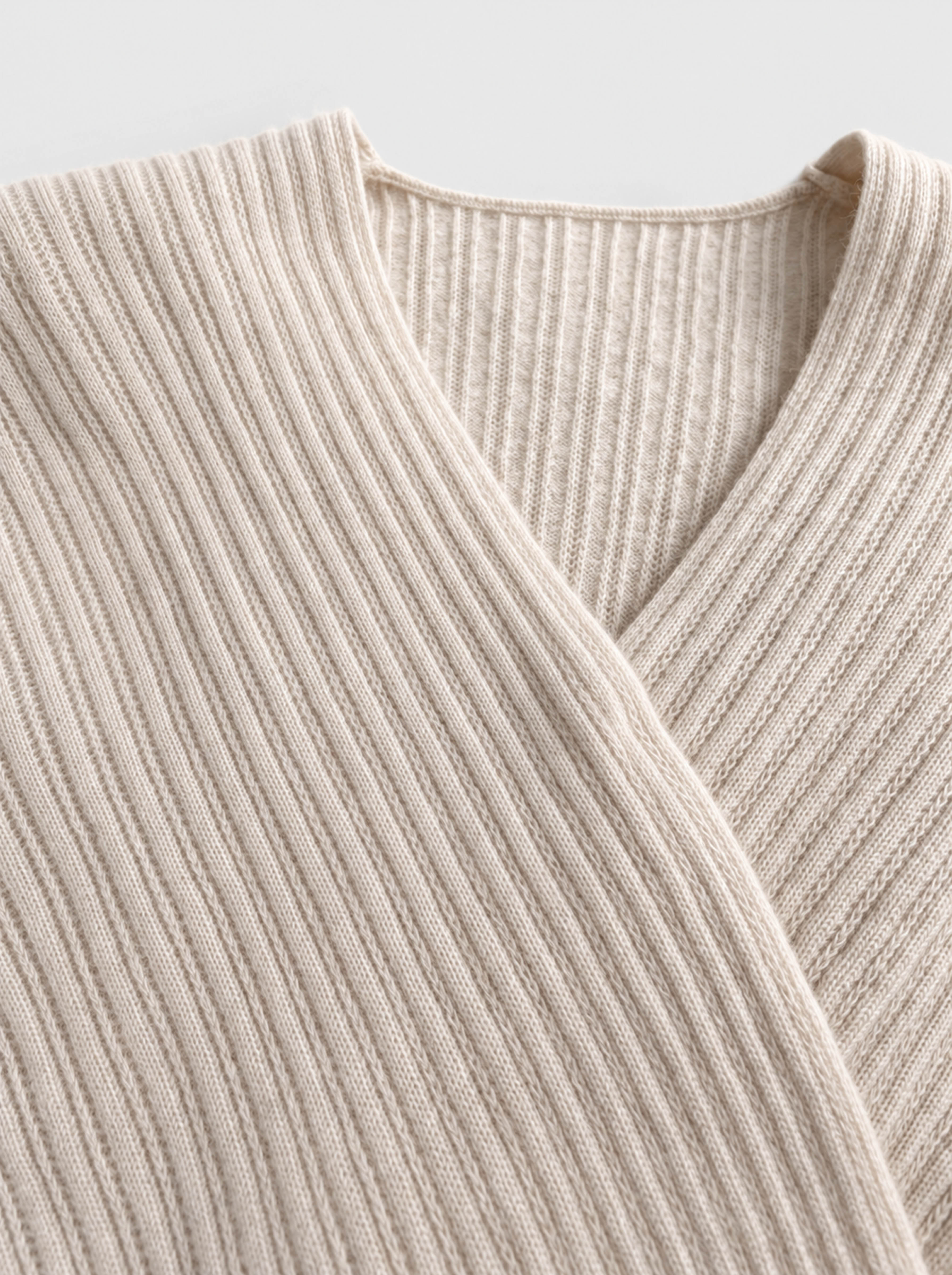 100% Cashmere Surplice V Neck Ribbed Long Sleeve Midi Sweater Dress