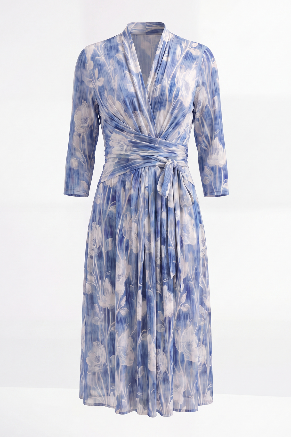 Elegant 100% Mulberry Silk Floral Midi Dress