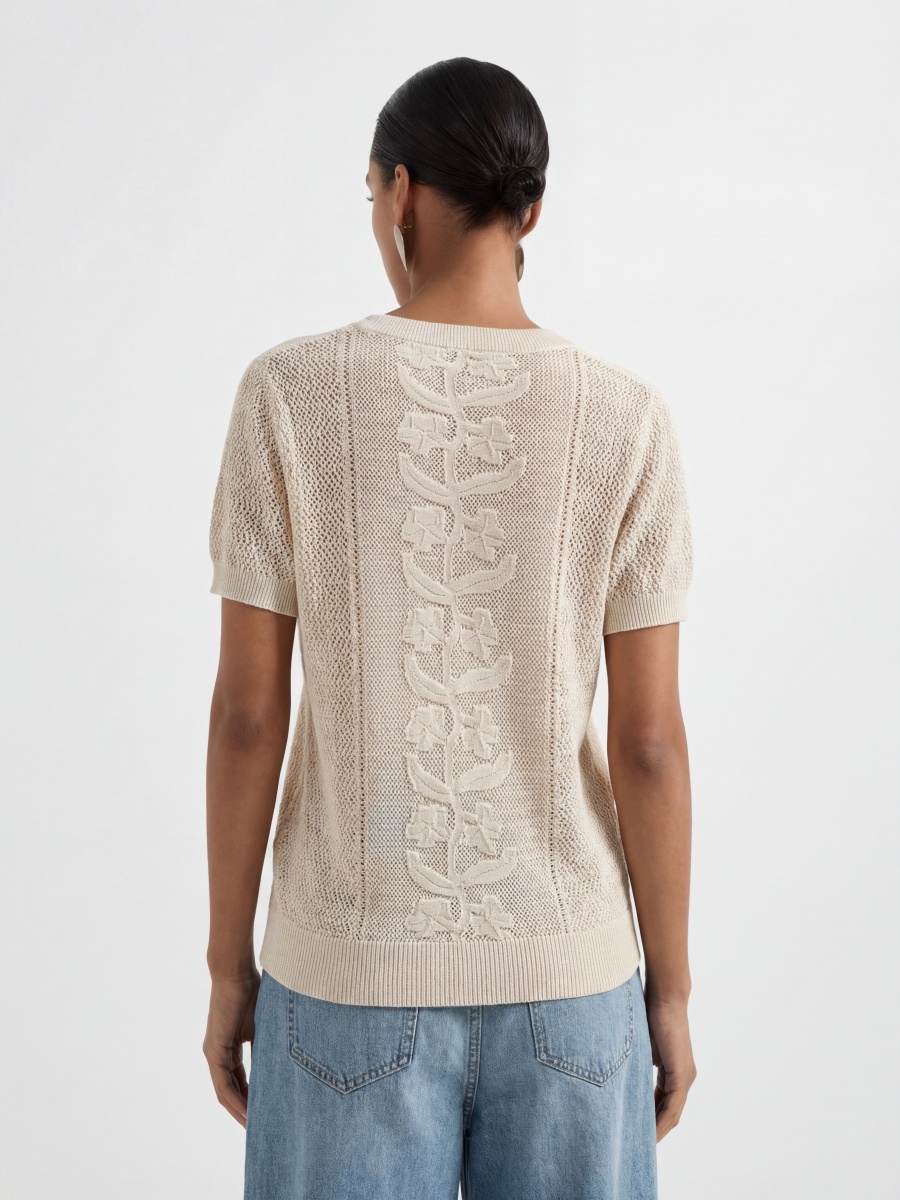 Cotton Short Sleeve Jacquard Knit Top