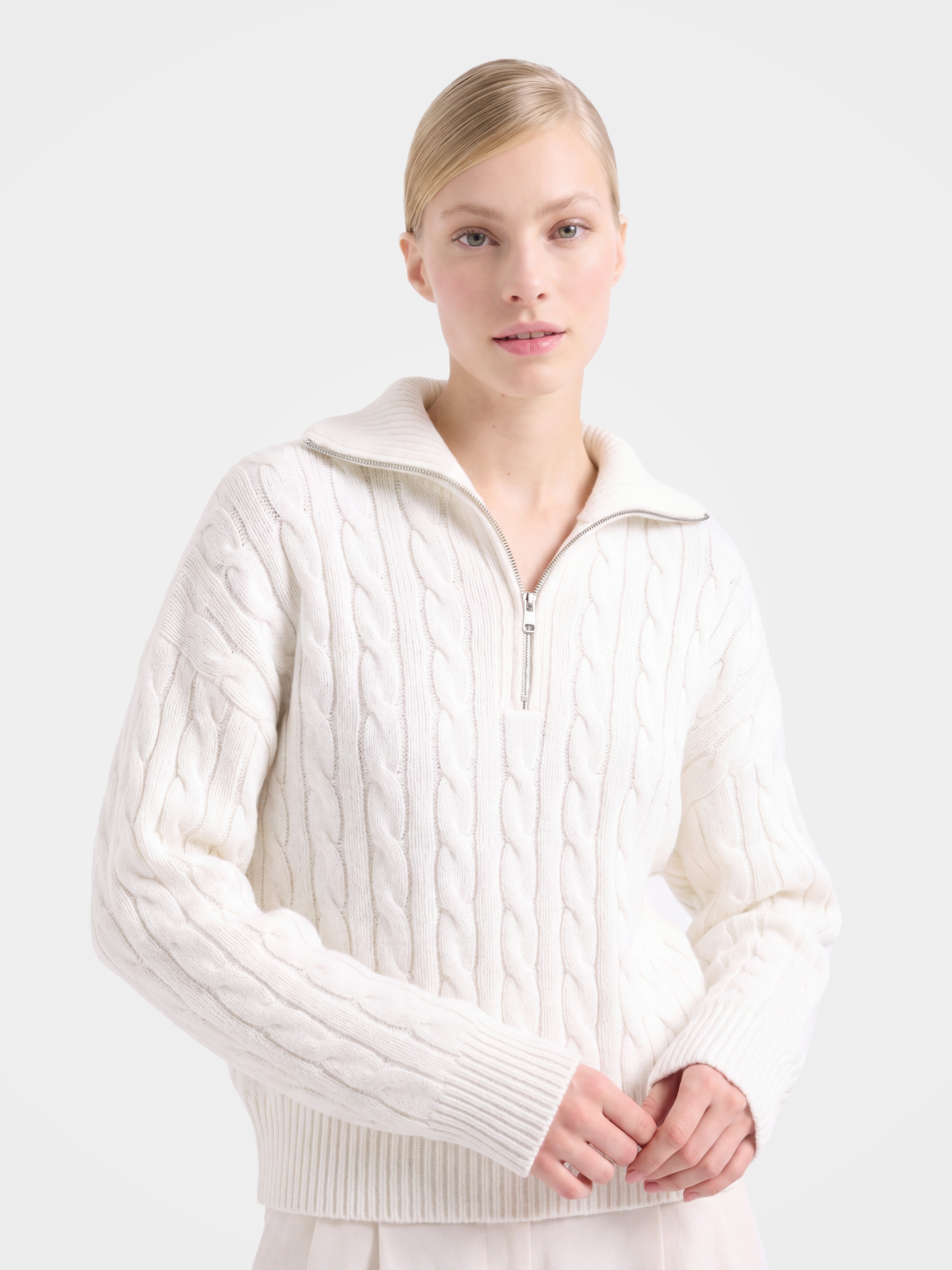 100% Mongolian Cashmere Cable Knit Half-Zip Polo Sweater