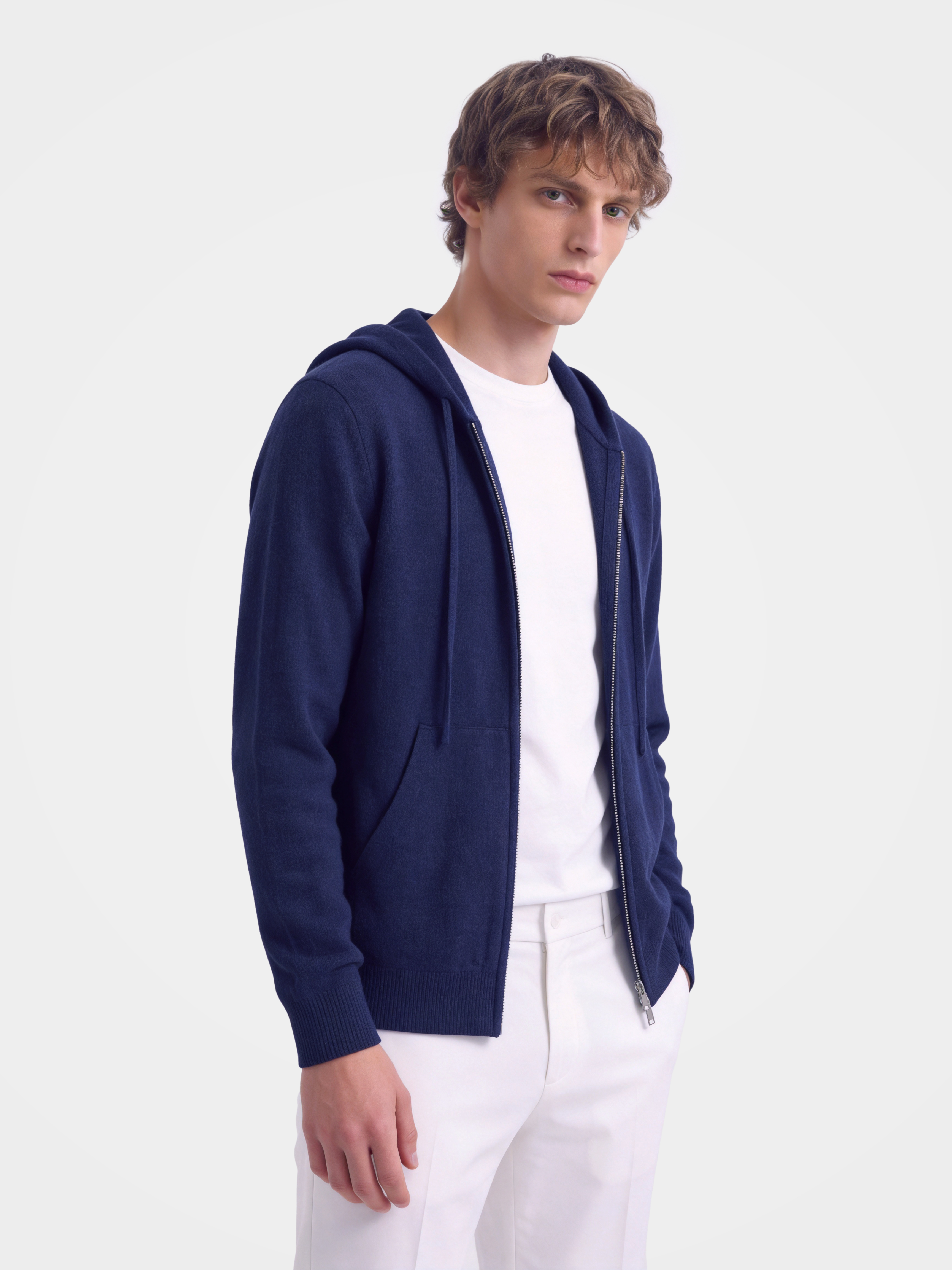Men's 100% Cashmere Hooded Full-Zip Cardigan