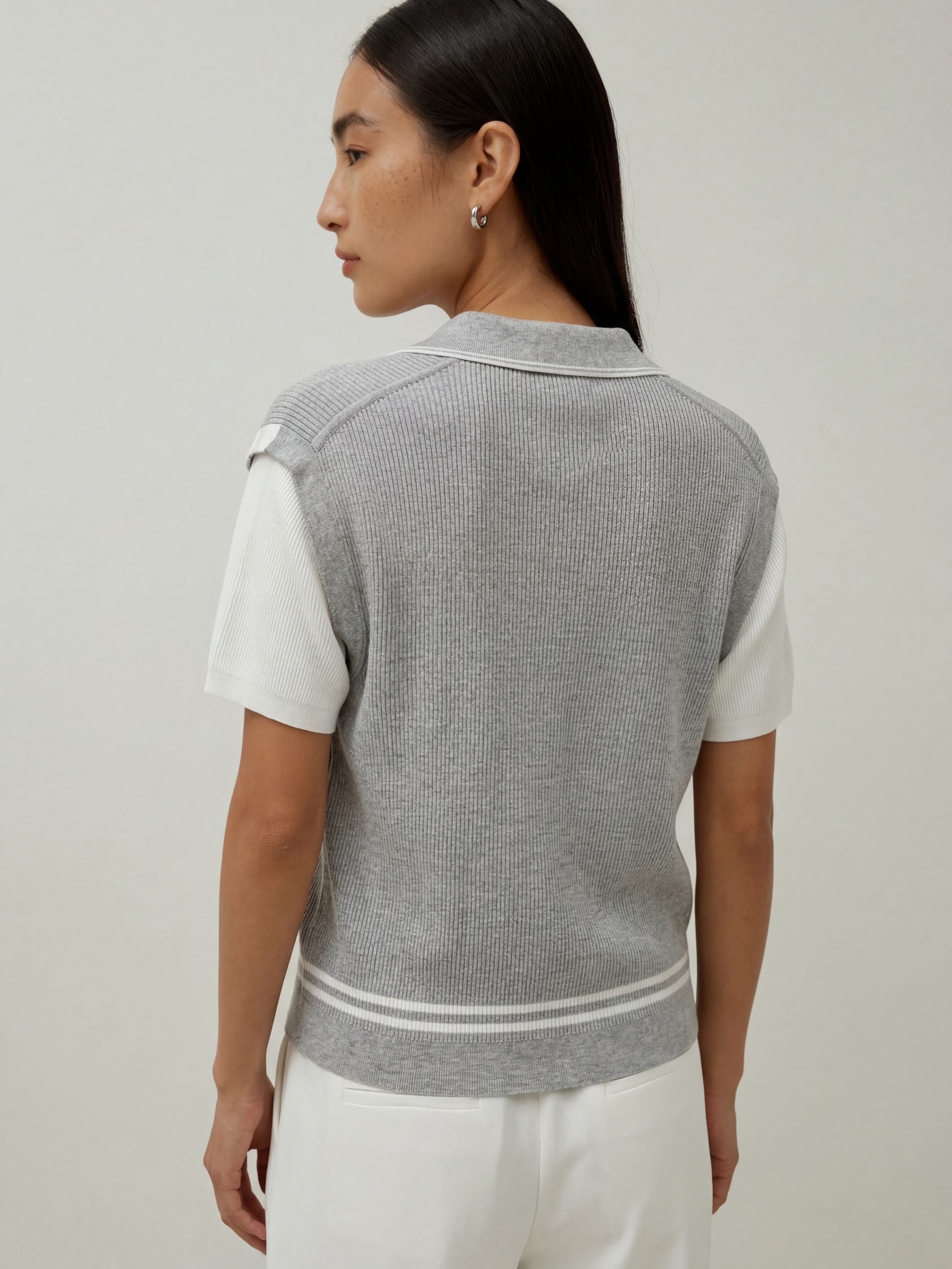 Cotton Short Sleeve Colorblock Knit Polo Top