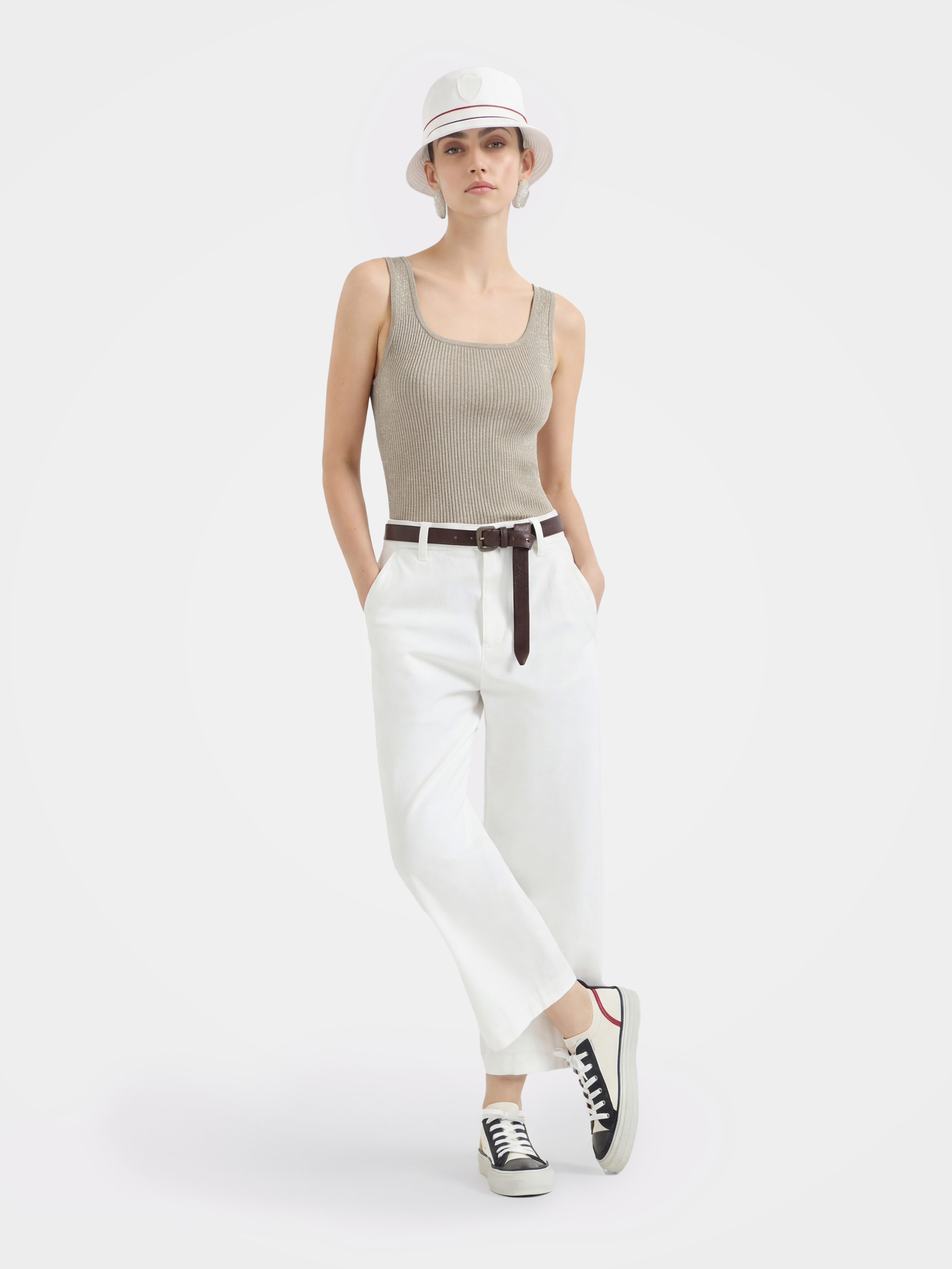 Shimmer Tencel Blend Ribbed Knit Tank Top