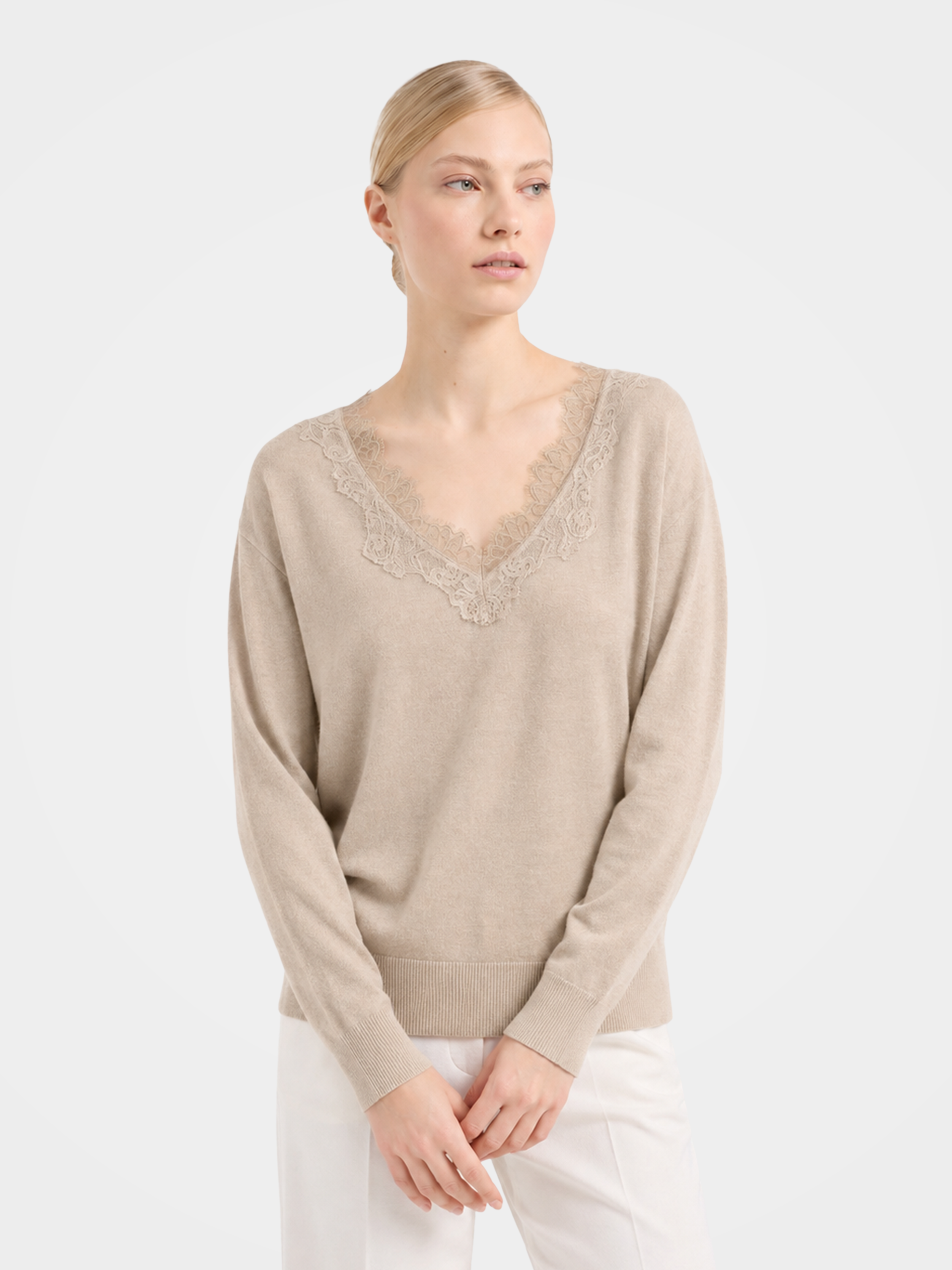 Pre-Order | 100% Wool V Neck Sweater Soft Lace Fit Knit (10-14 Business Days)