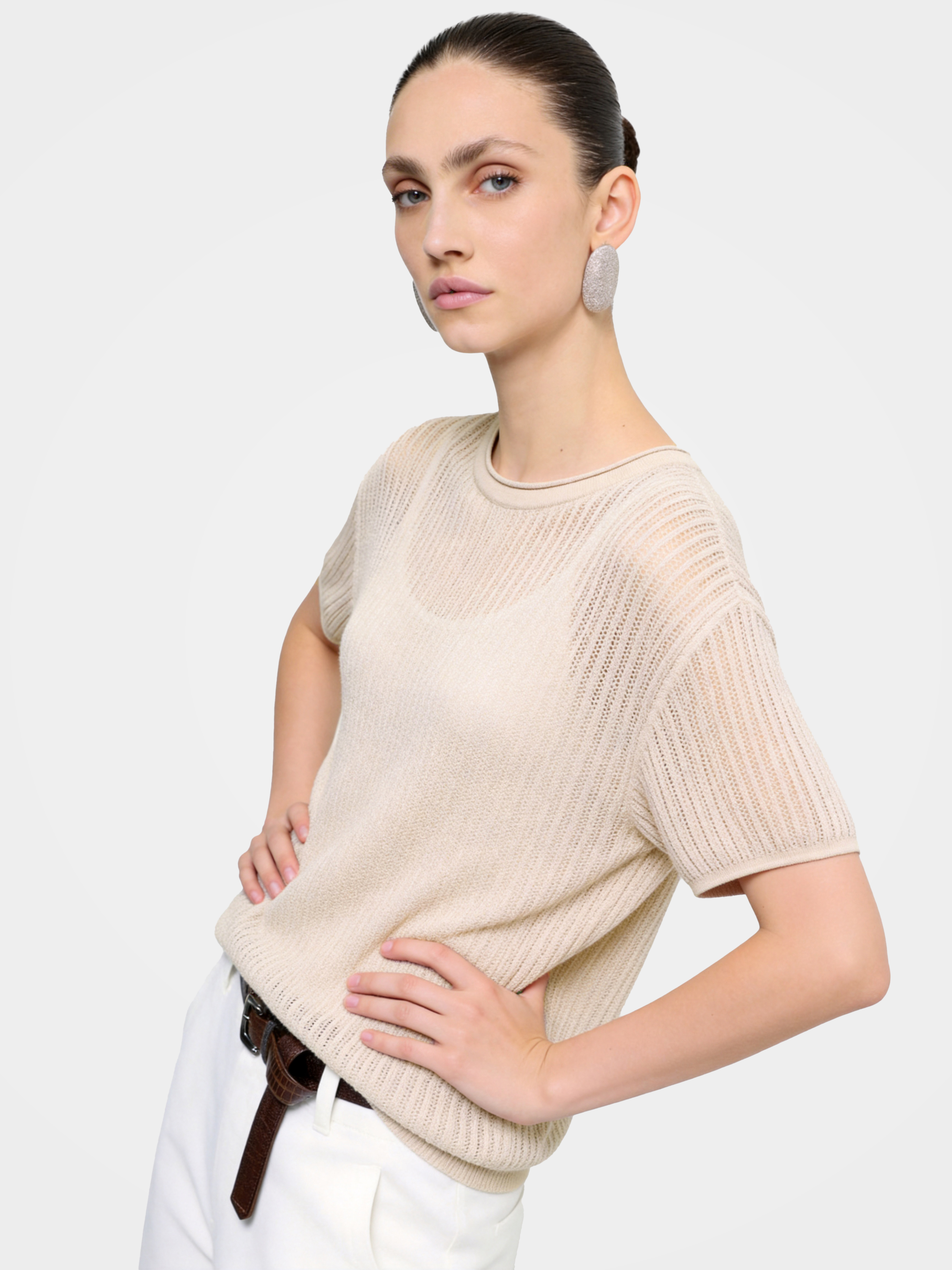 Airy Cotton Silk Open Summer Knit Pullover