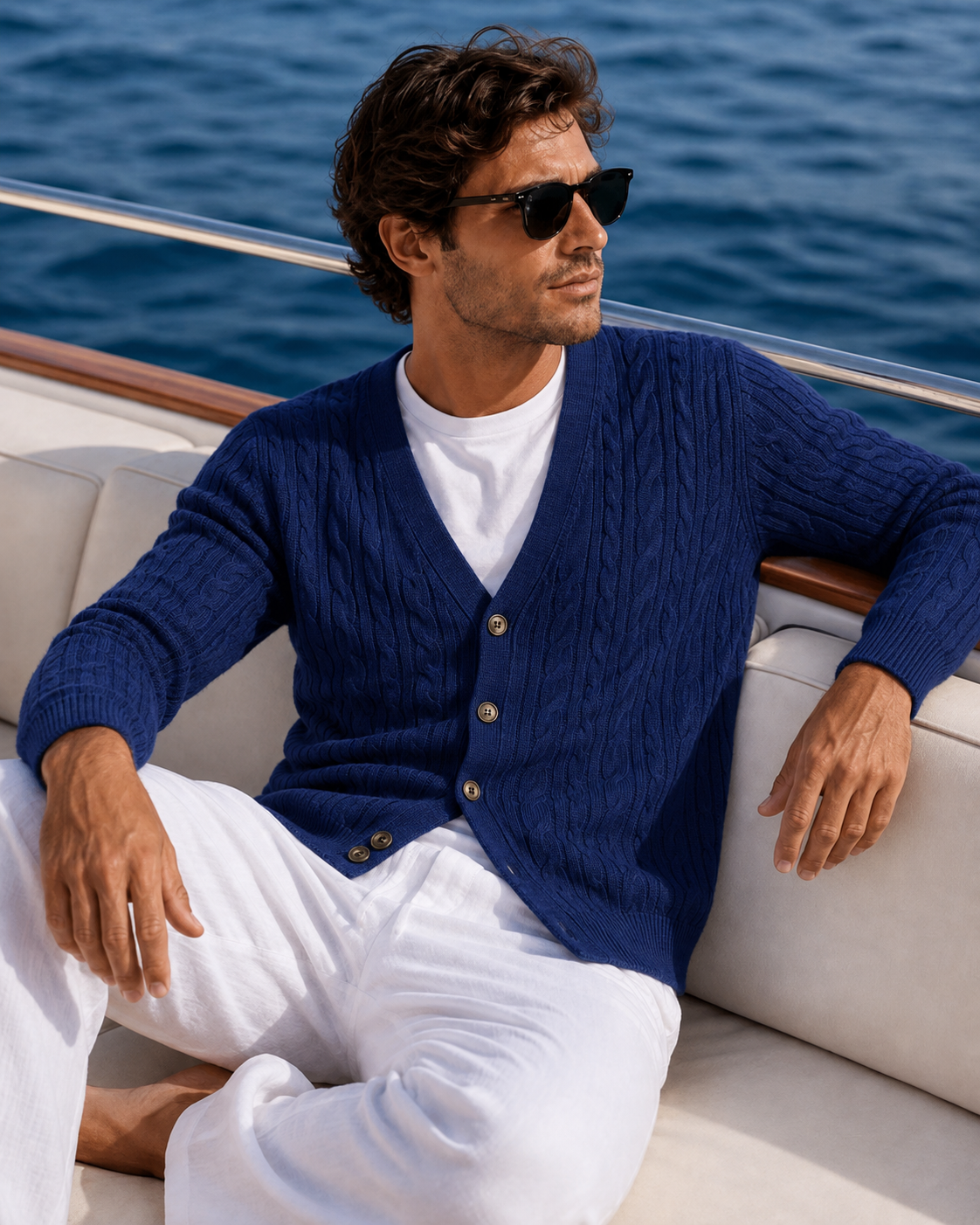 Men's 100% Mongolian Cashmere Cable Knit V-Neck Cardigan