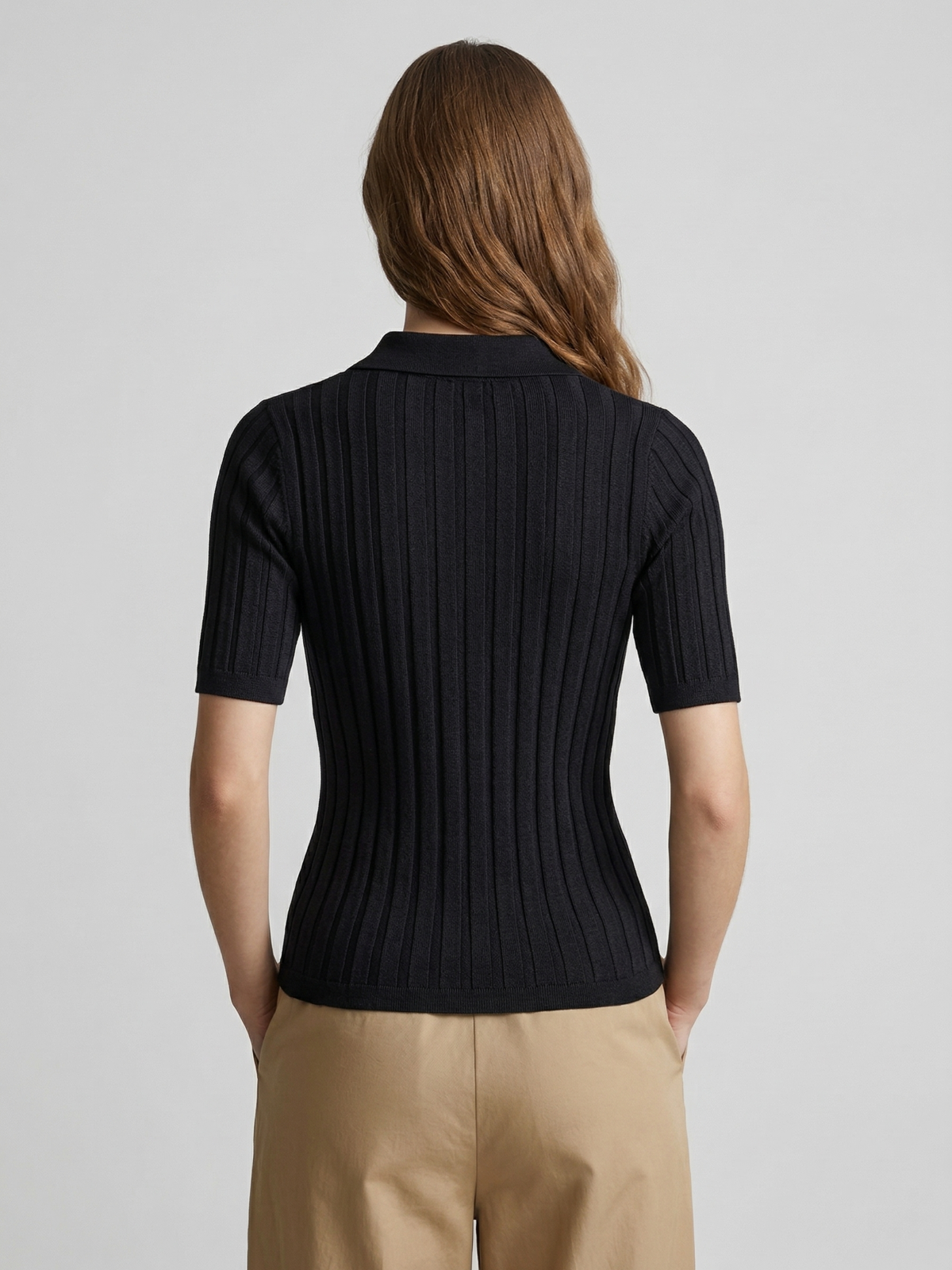 Silk Short Sleeve Button Knit Polo Top