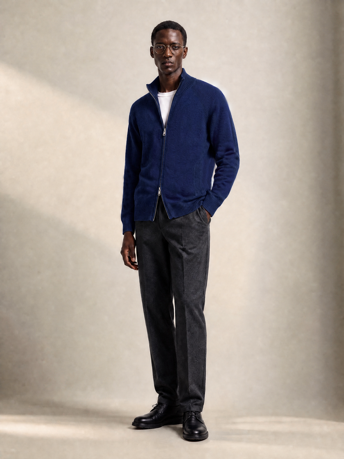 Men's 100% Cashmere Mock Neck Zip Knit Cardigan