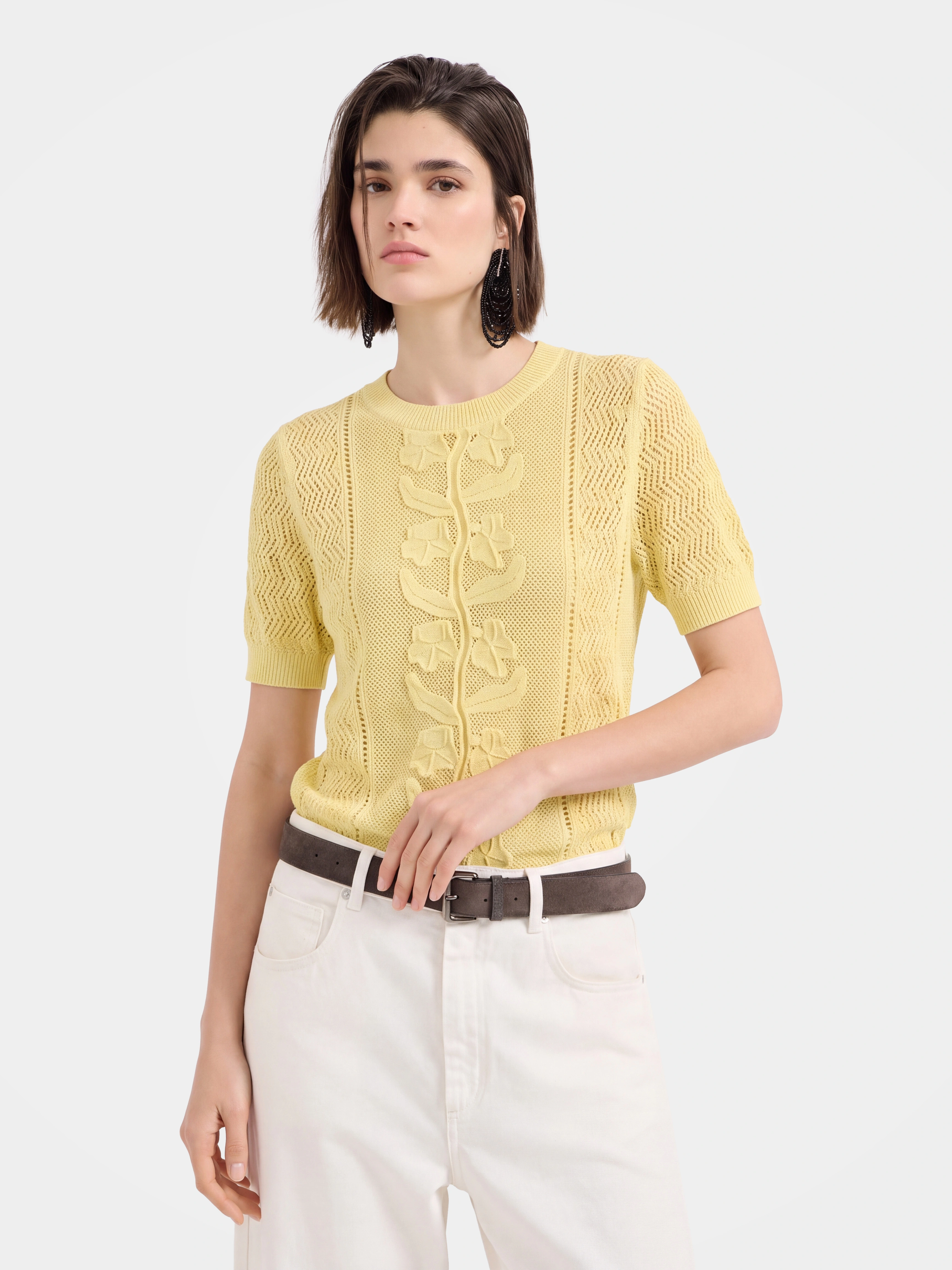 Breathable Cotton Silk Floral Knit Summer Top