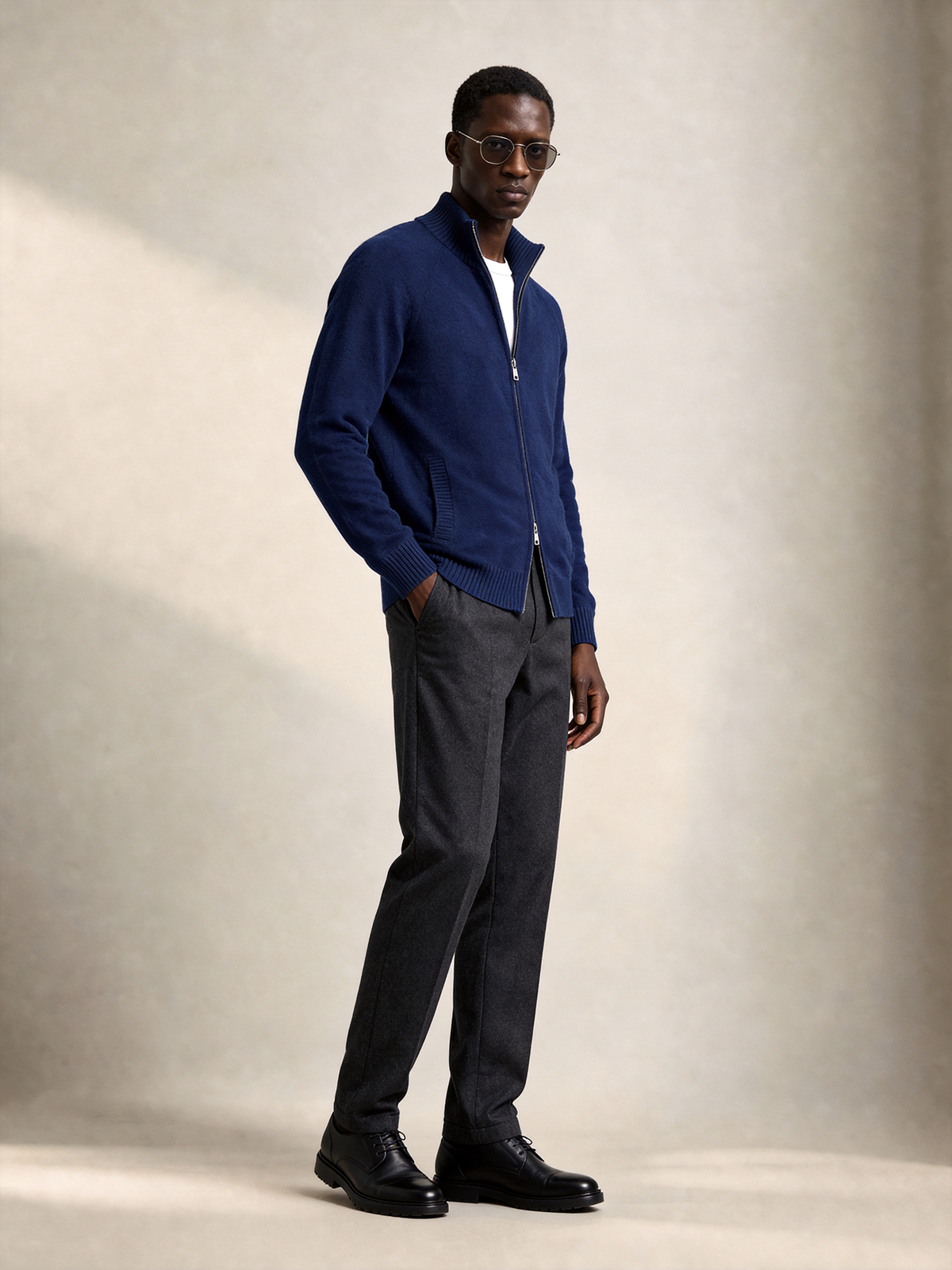 Men's 100% Cashmere Mock Neck Zip Knit Cardigan