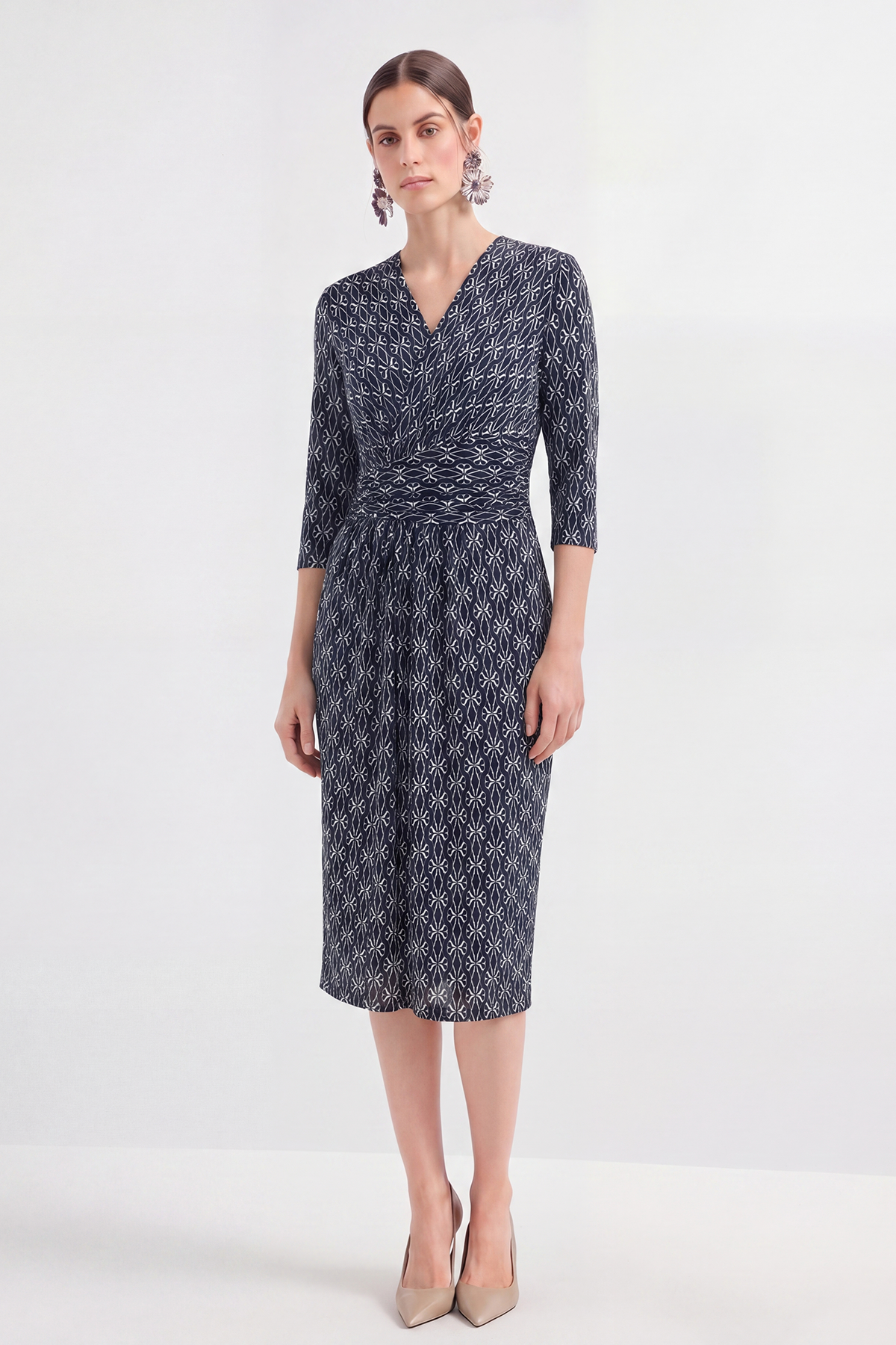 Breathable 100% Mulberry Silk Printed Work Midi Dress