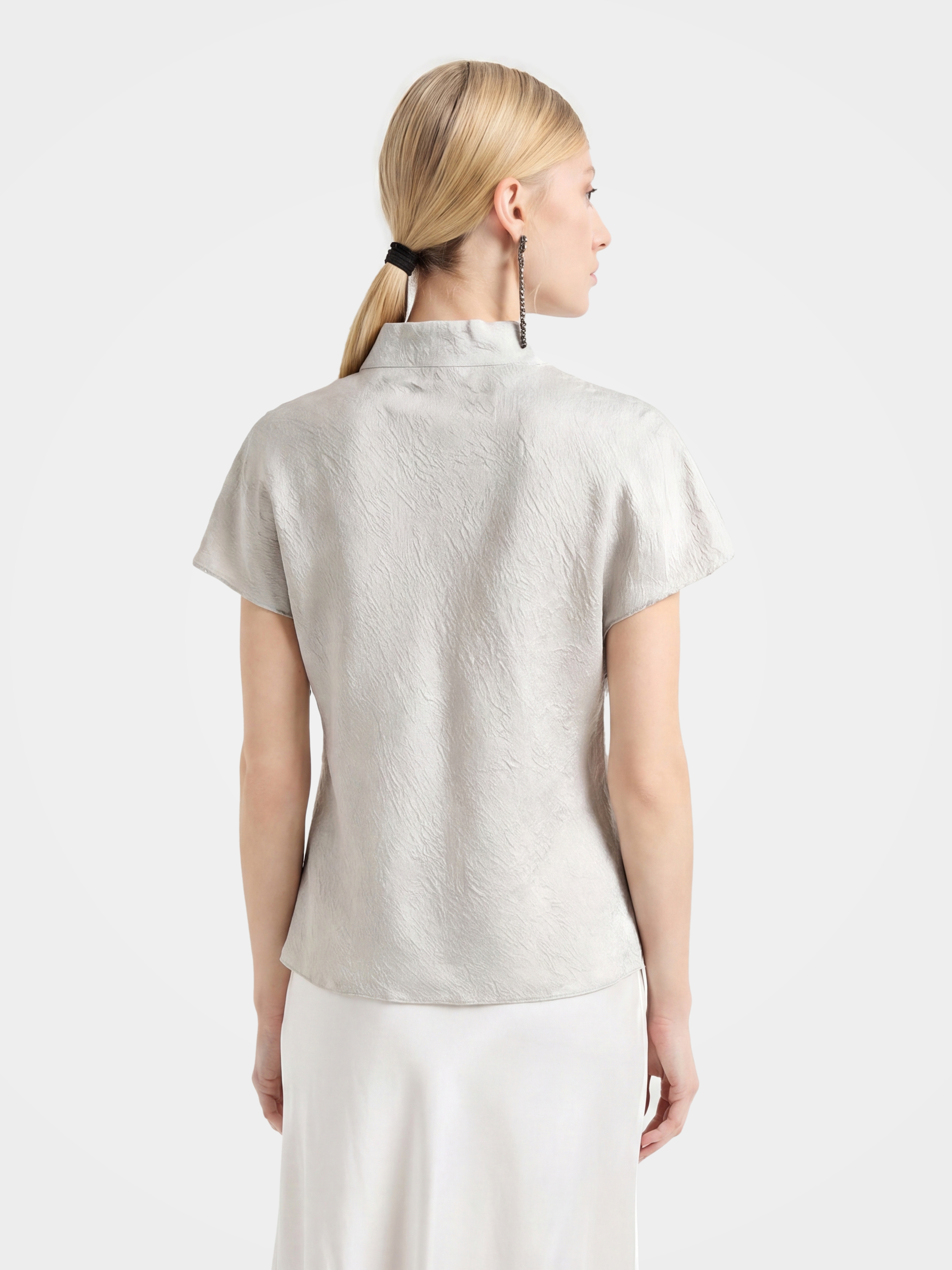 100% Mulberry Silk Cowl Neck Short Sleeve Top