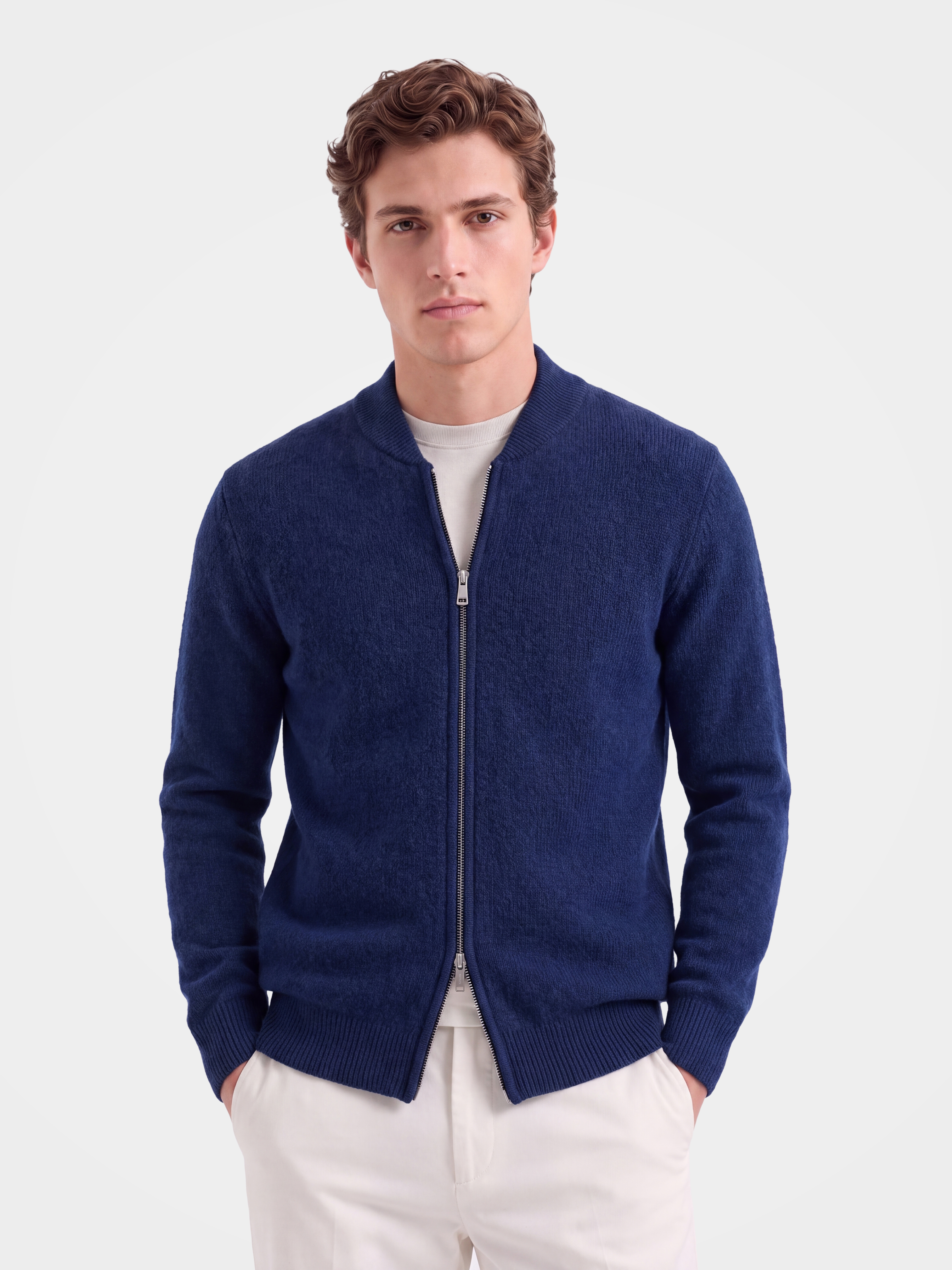 Men's 100% Cashmere Baseball Collar Zip Knit Cardigan