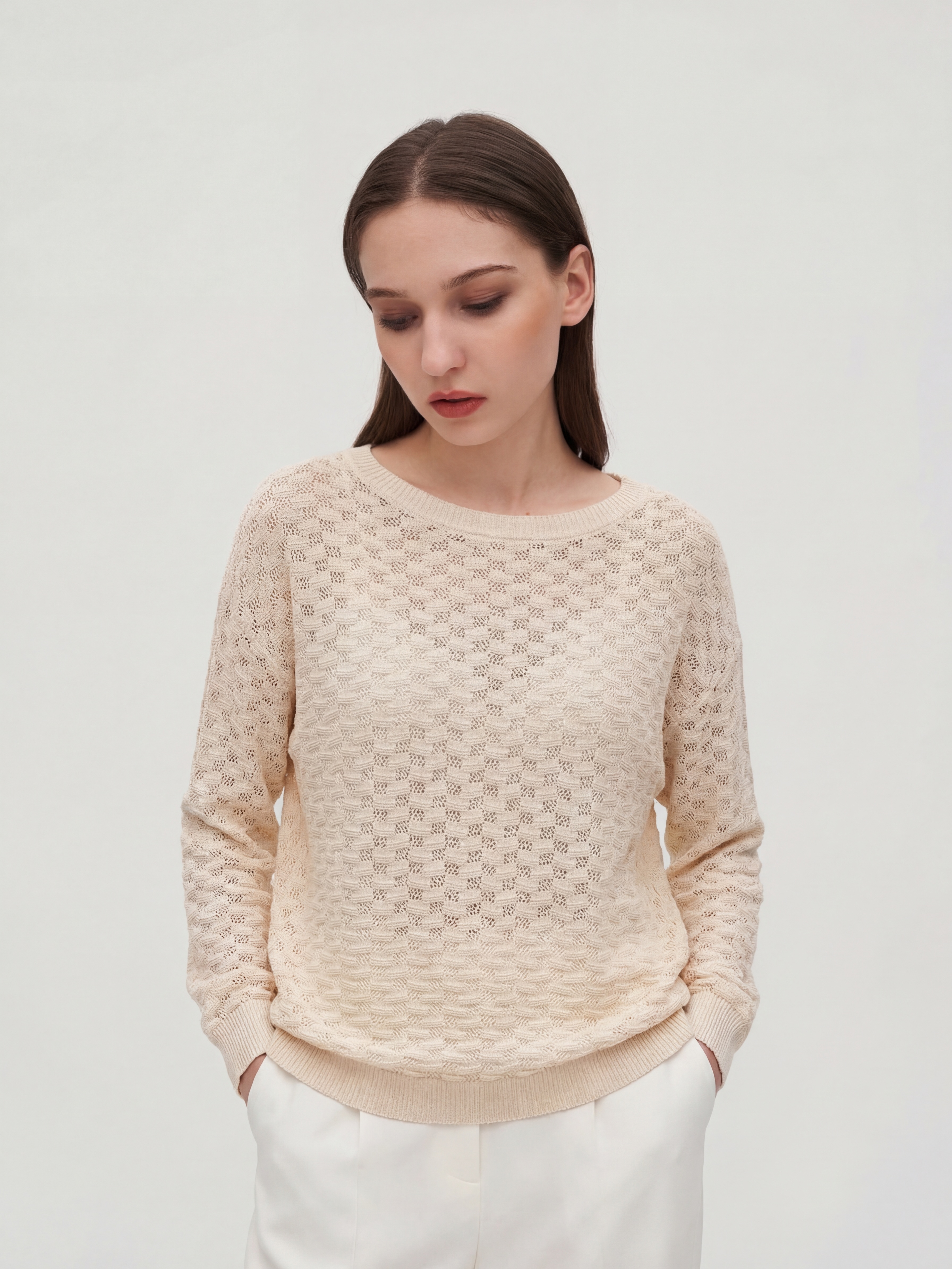 Cotton Long Sleeve Openwork Knit Cardigan –Breathable Summer Layer for Women