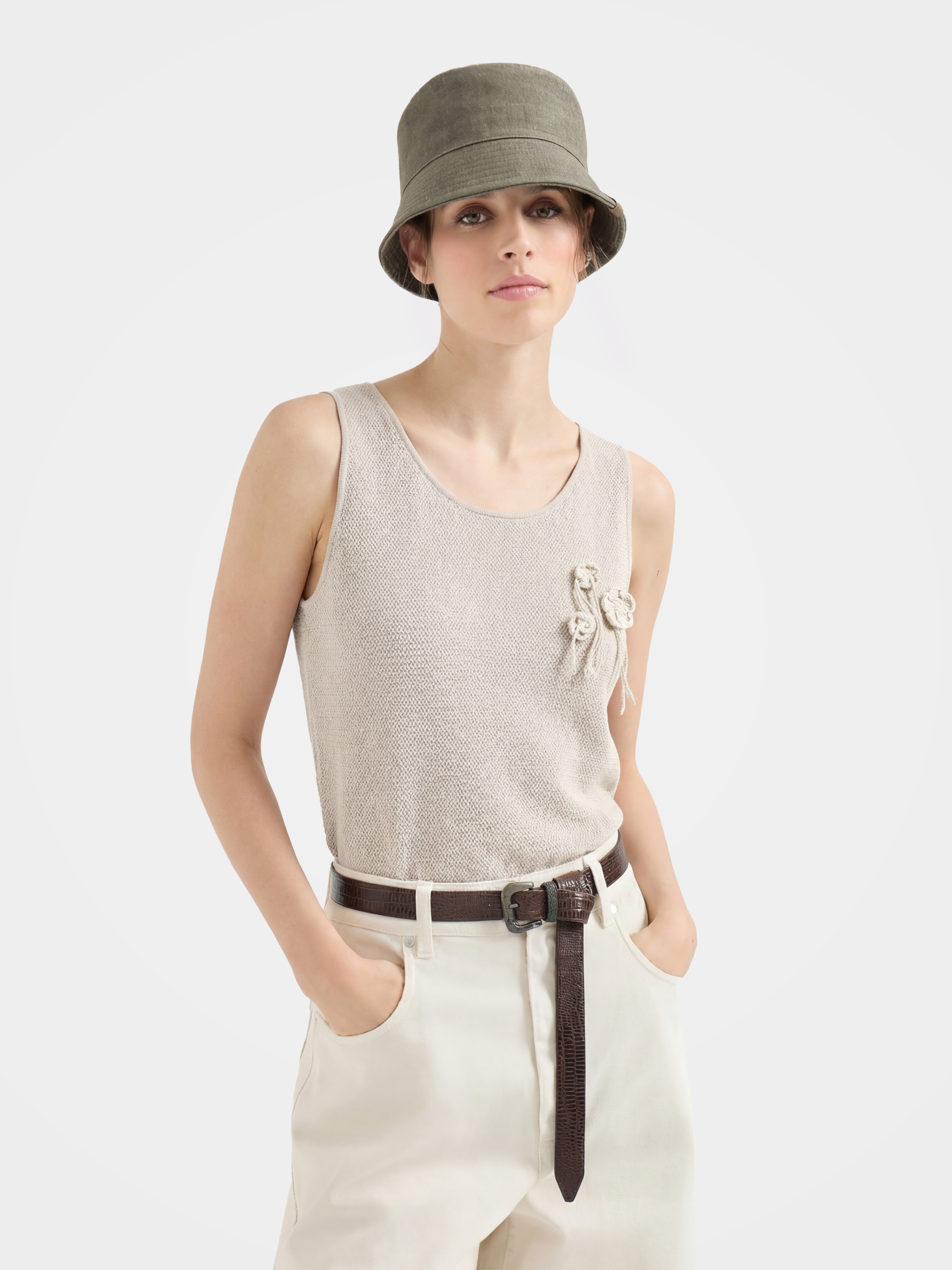 Lightweight Cotton Silk Knit Tank with Floral Detail